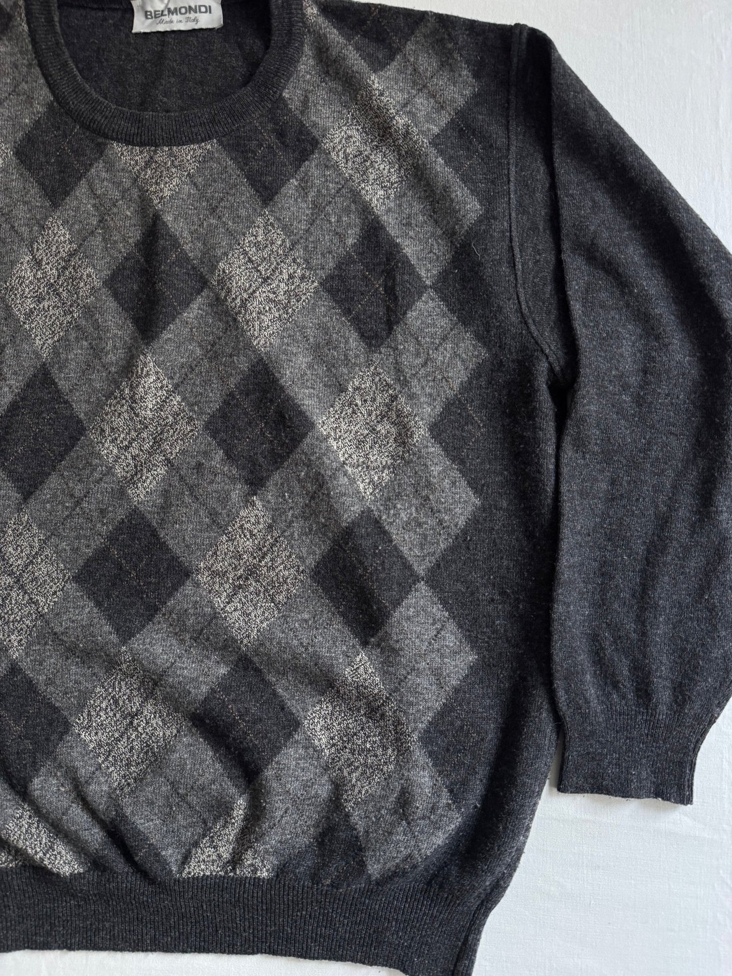 🧶 Pulover Vintage Gri Închis cu Model Argyle – Mărimea M - anbracaminte