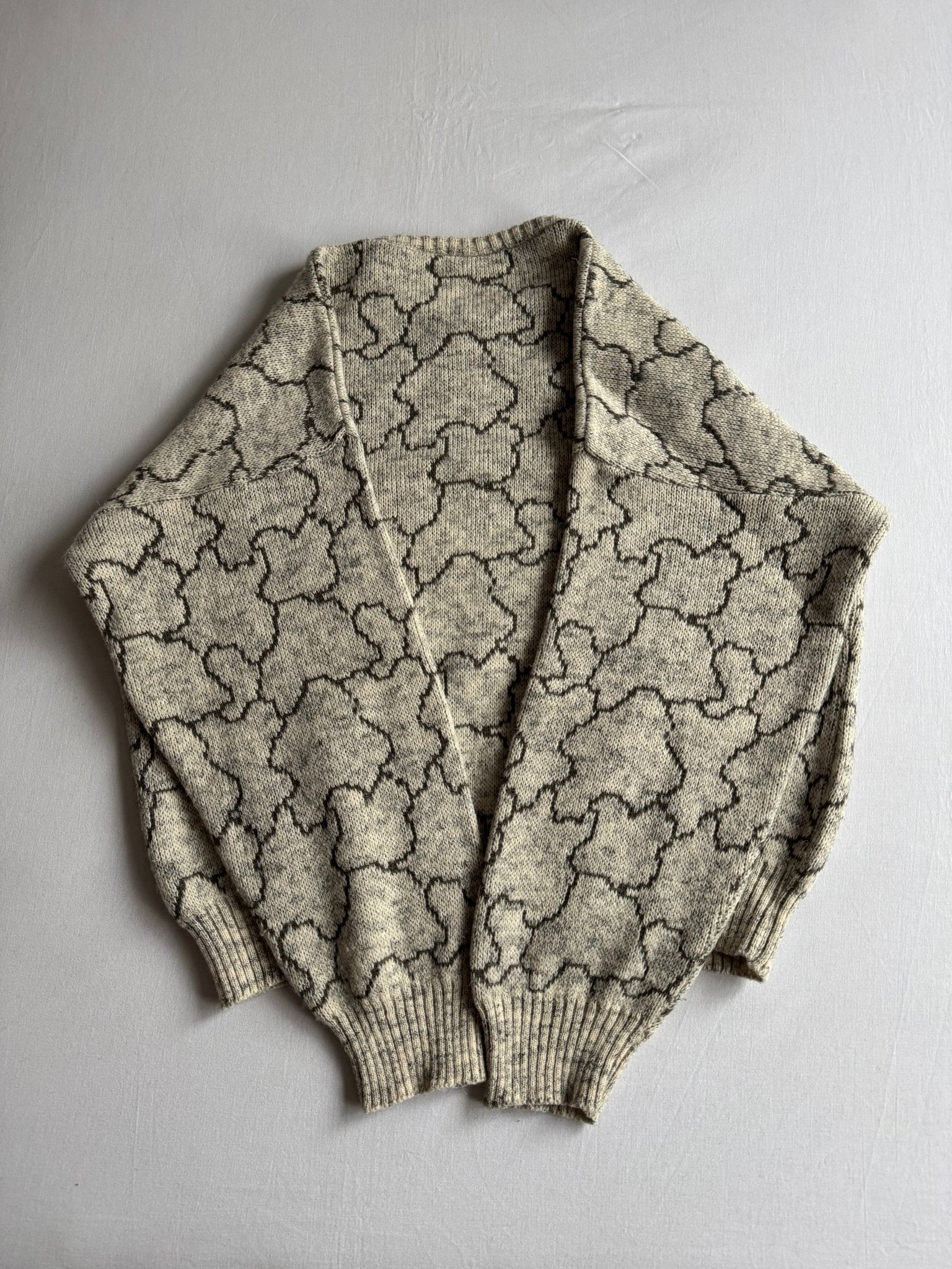 🧶 Pulover Vintage Gri Texturat din Blend de Lână - L (50) - anbracaminte