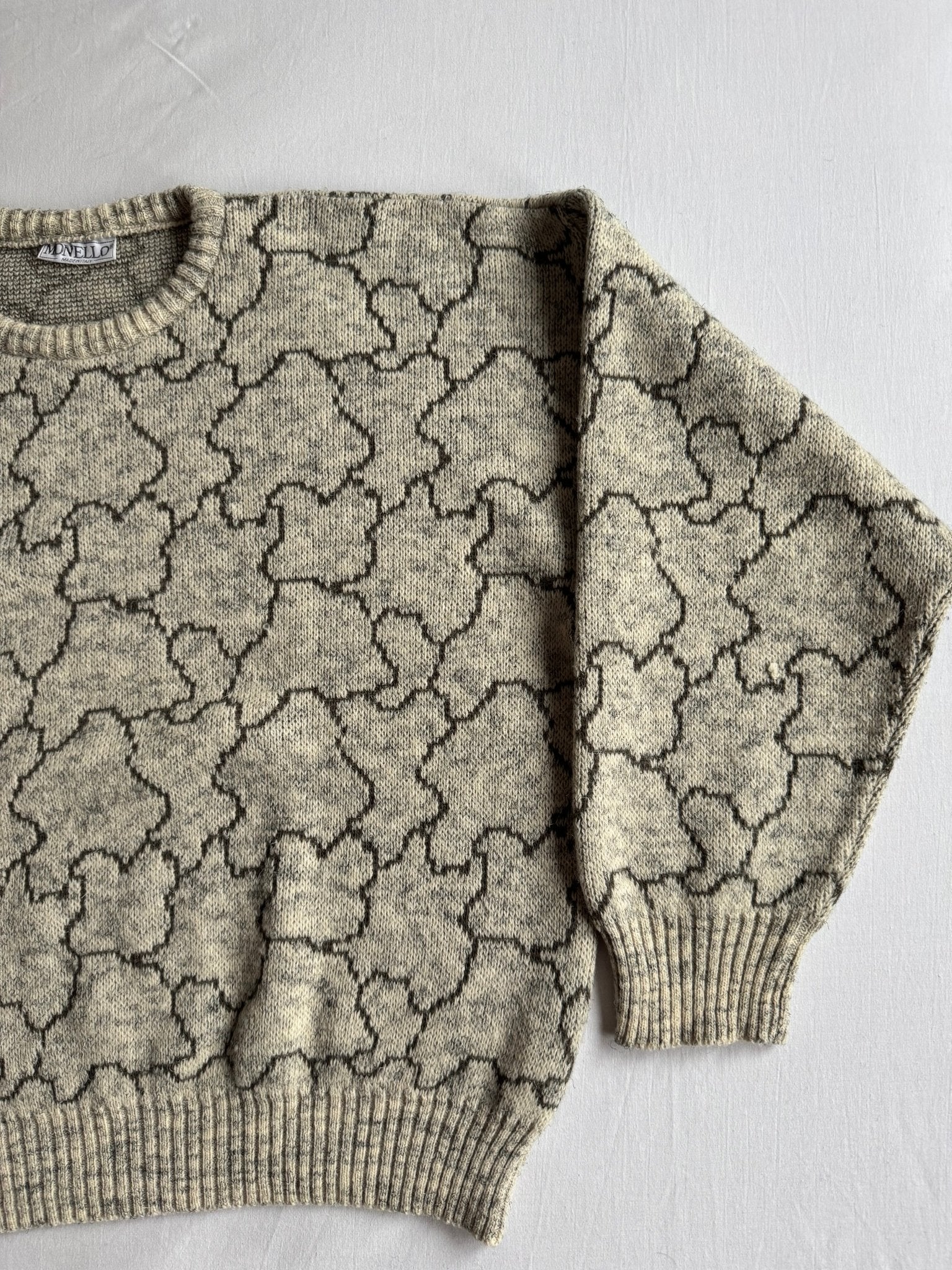 🧶 Pulover Vintage Gri Texturat din Blend de Lână - L (50) - anbracaminte