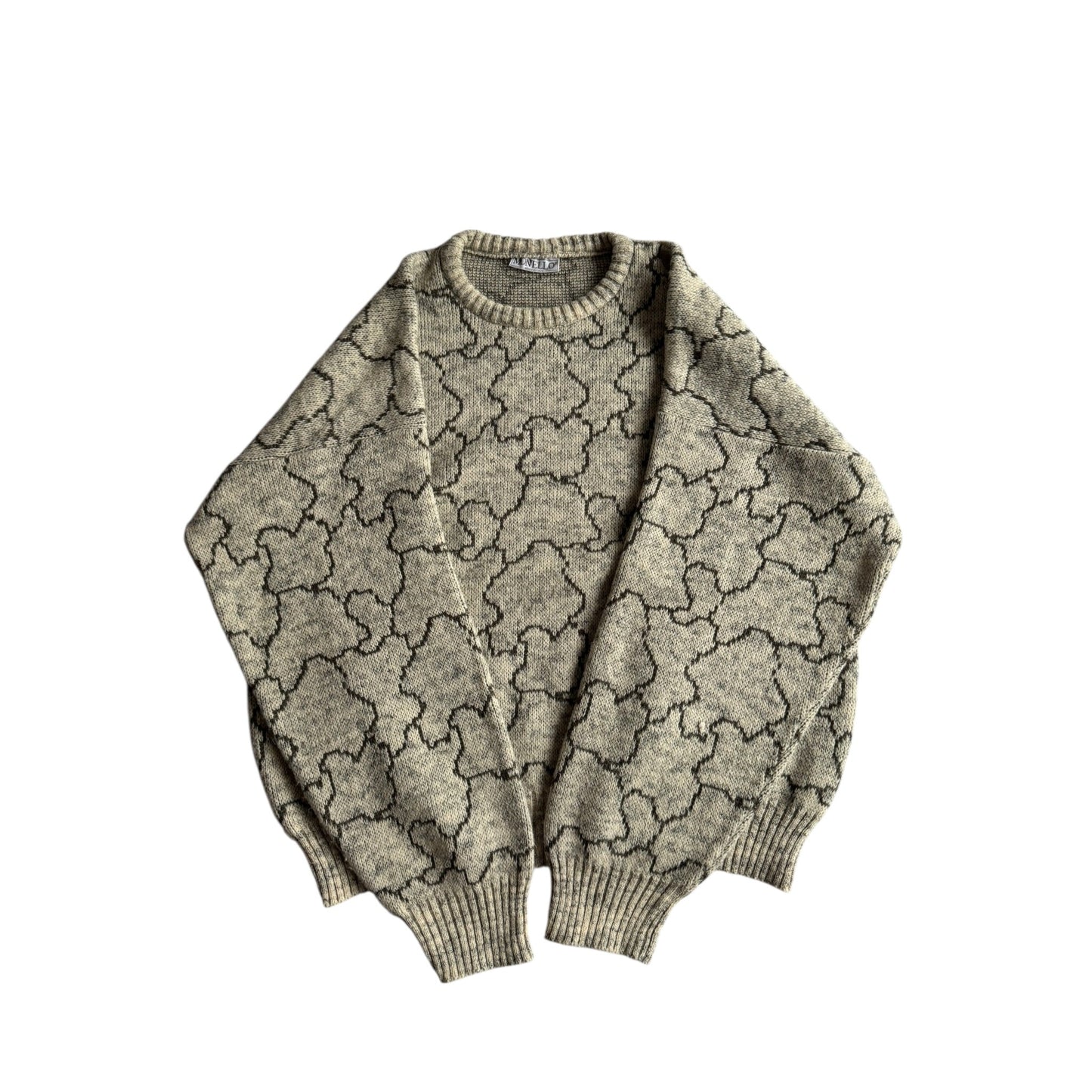 🧶 Pulover Vintage Gri Texturat din Blend de Lână - L (50) - anbracaminte