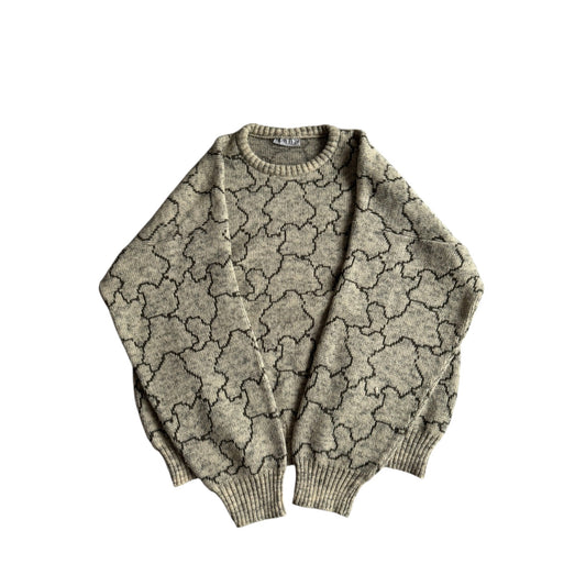 🧶 Pulover Vintage Gri Texturat din Blend de Lână - L (50) - anbracaminte