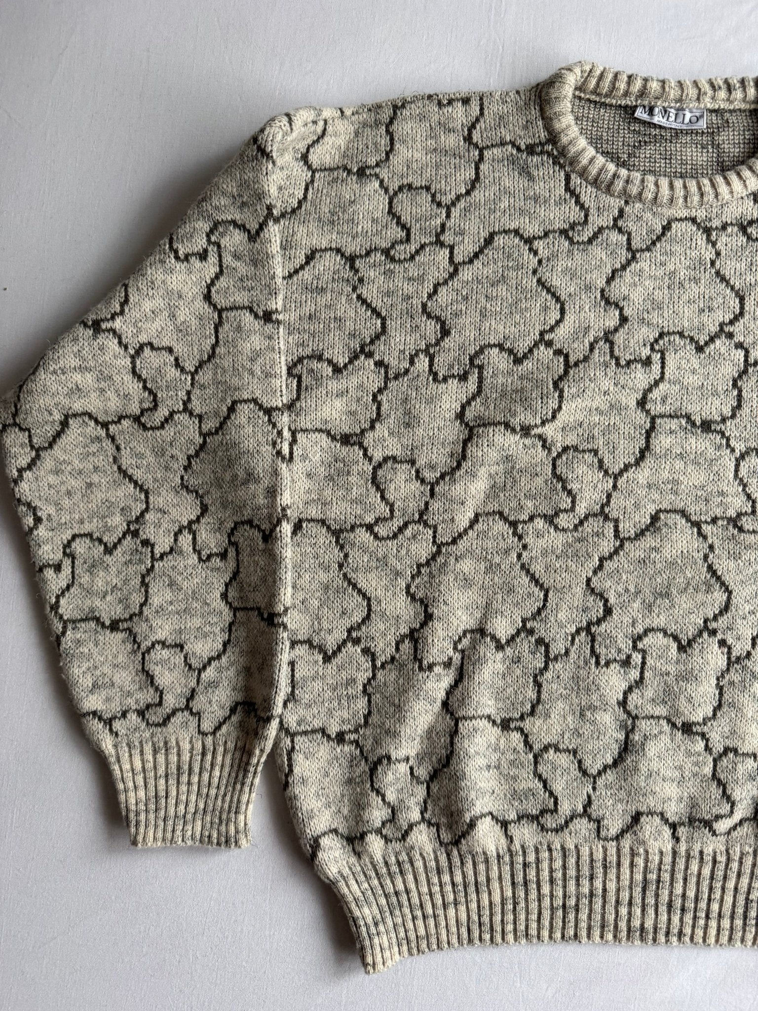 🧶 Pulover Vintage Gri Texturat din Blend de Lână - L (50) - anbracaminte