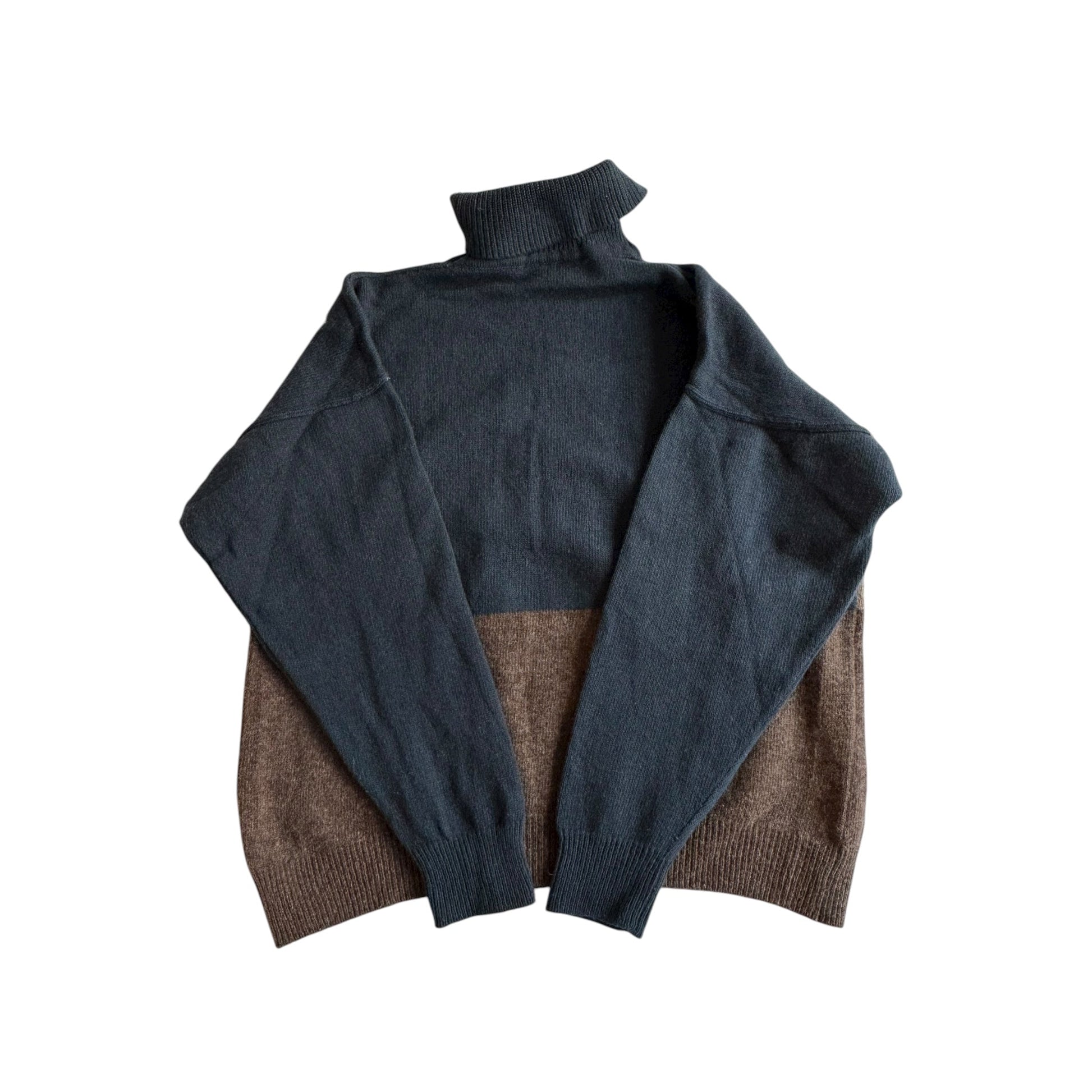🧶 Pulover Vintage Guler Înalt cu Broderie Cartoon / Tricot Navy & Maro (Mărime 48 - M) - anbracaminte