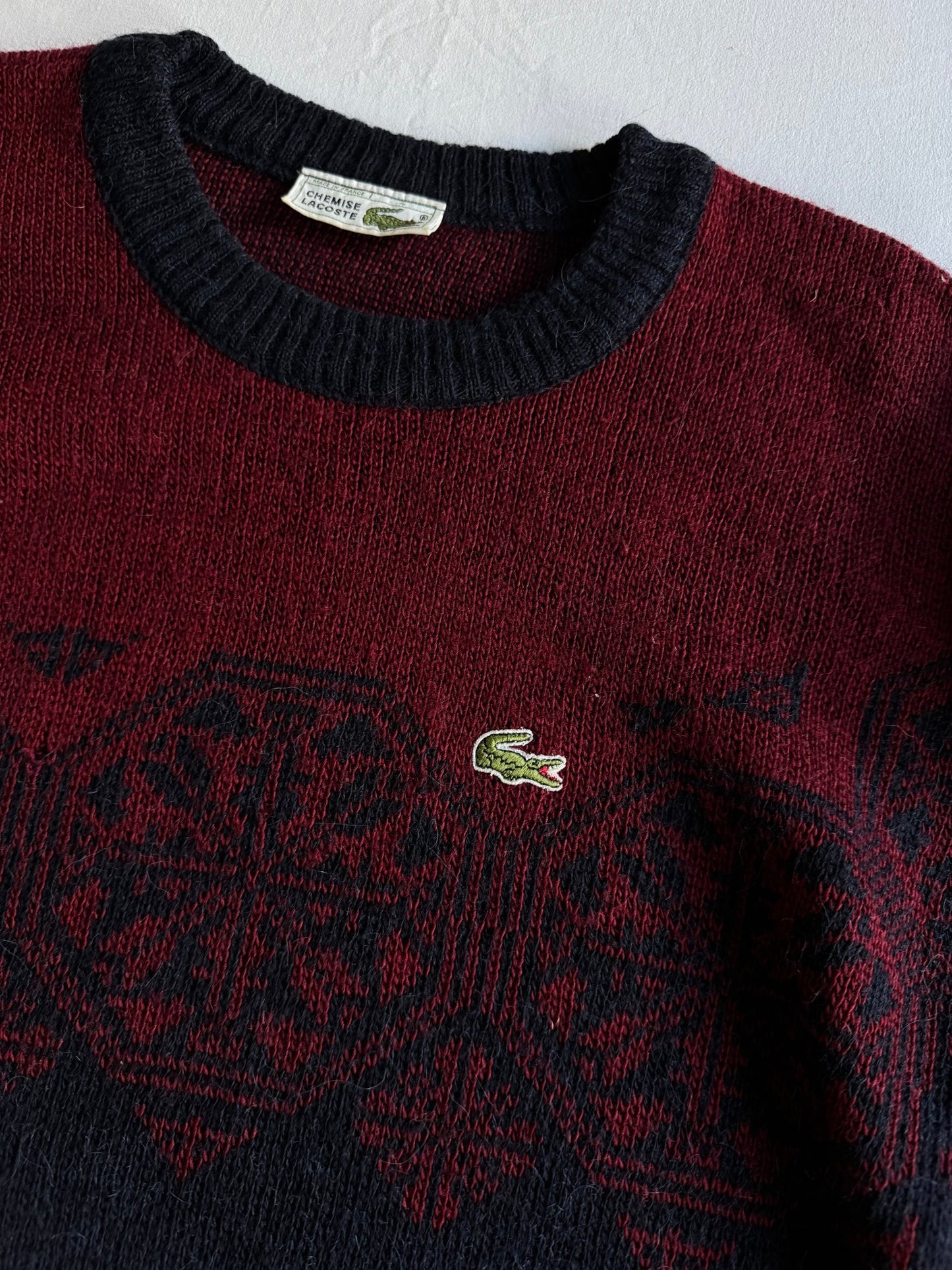 🐊 Pulover Vintage Lacoste Bleumarin și Burgundy / Tricot Clasic (Mărime 4 - L) - anbracaminte