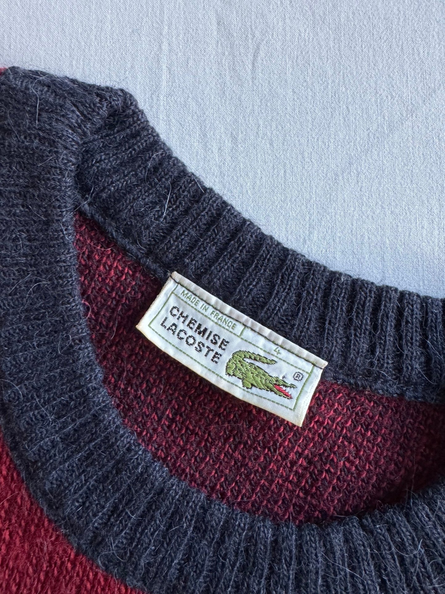 🐊 Pulover Vintage Lacoste Bleumarin și Burgundy / Tricot Clasic (Mărime 4 - L) - anbracaminte