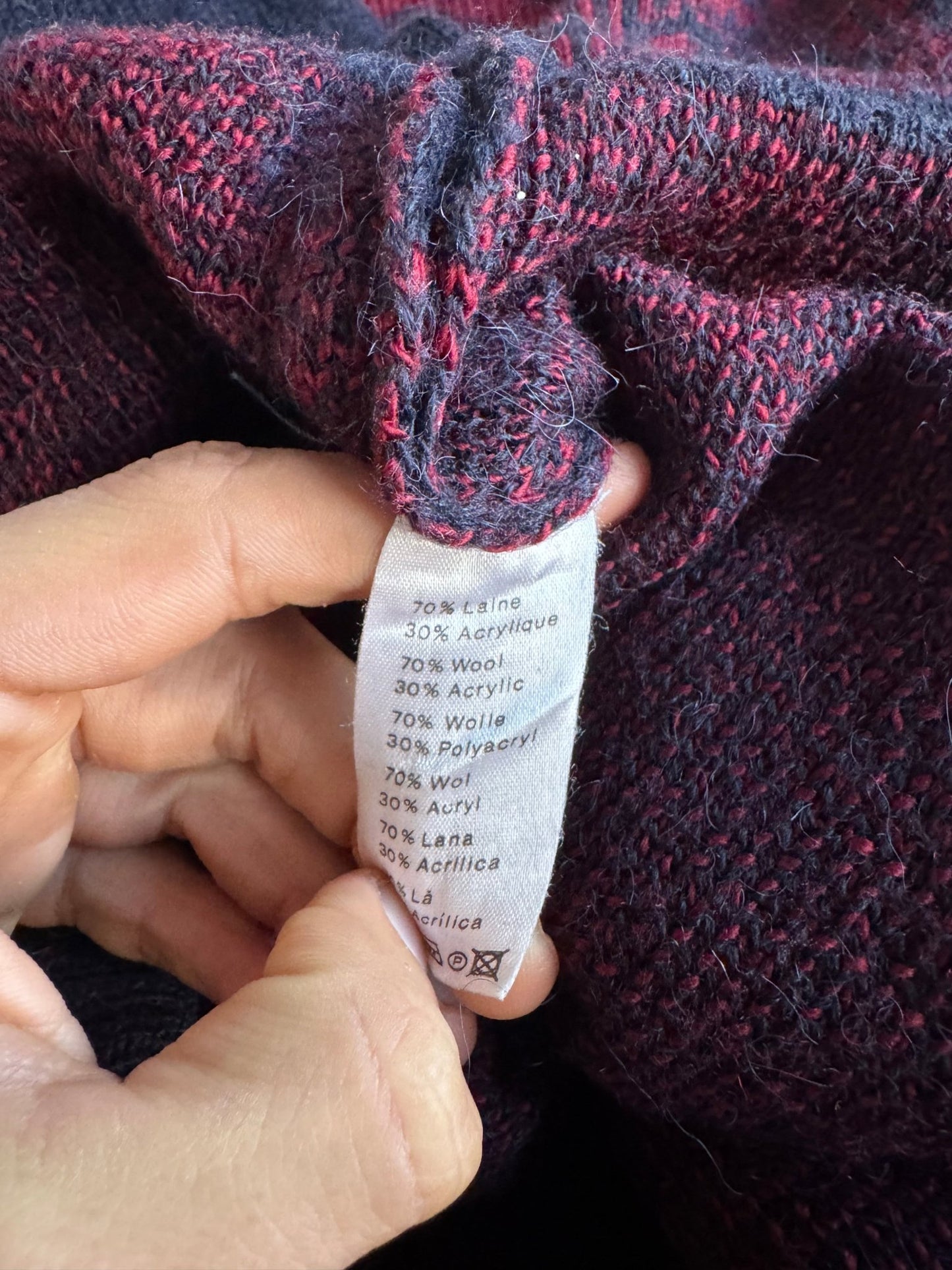 🐊 Pulover Vintage Lacoste Bleumarin și Burgundy / Tricot Clasic (Mărime 4 - L) - anbracaminte