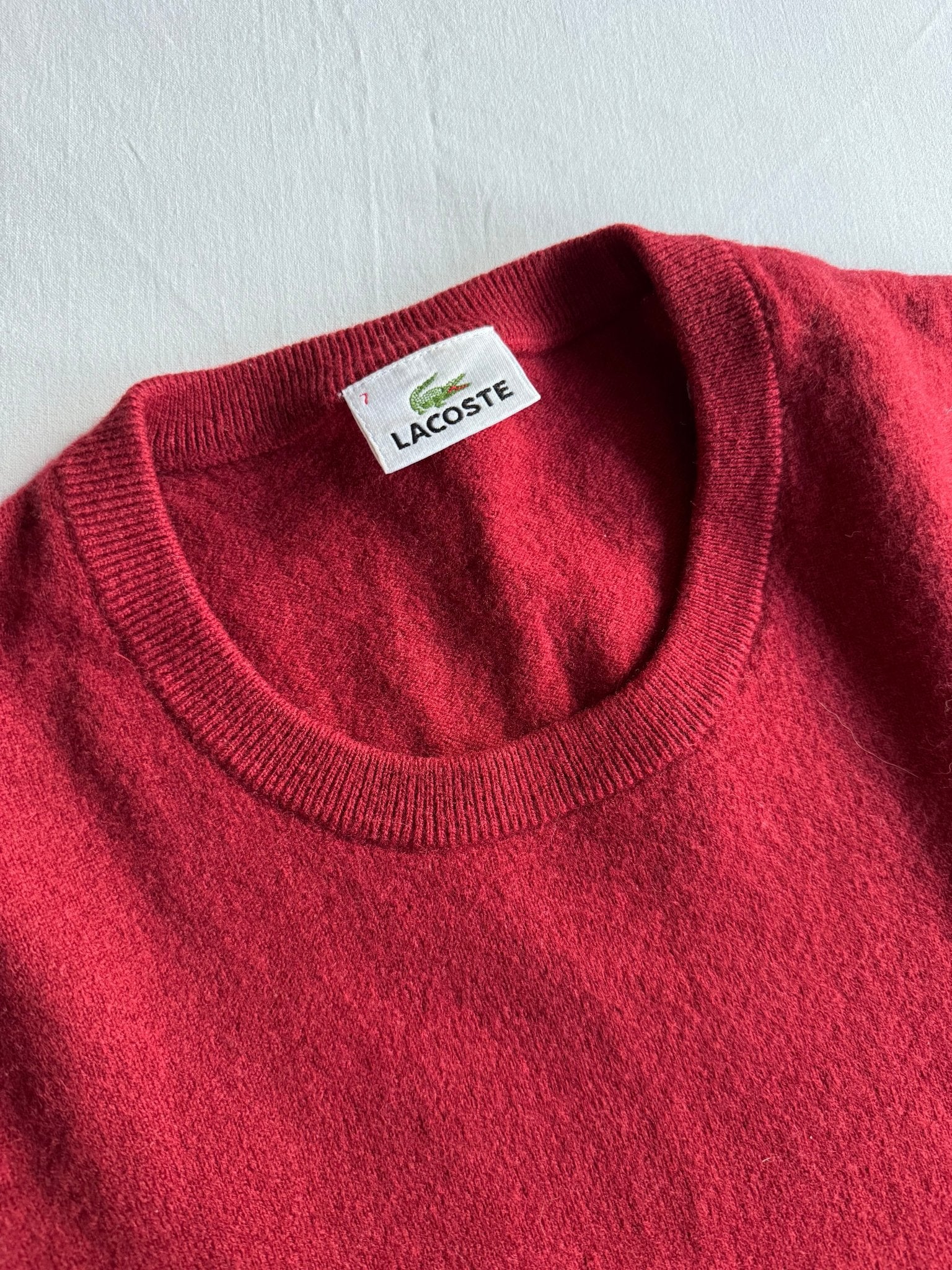 🐊 Pulover Vintage Lacoste / Burgundy (Mărime 7 - L bărbați) - anbracaminte