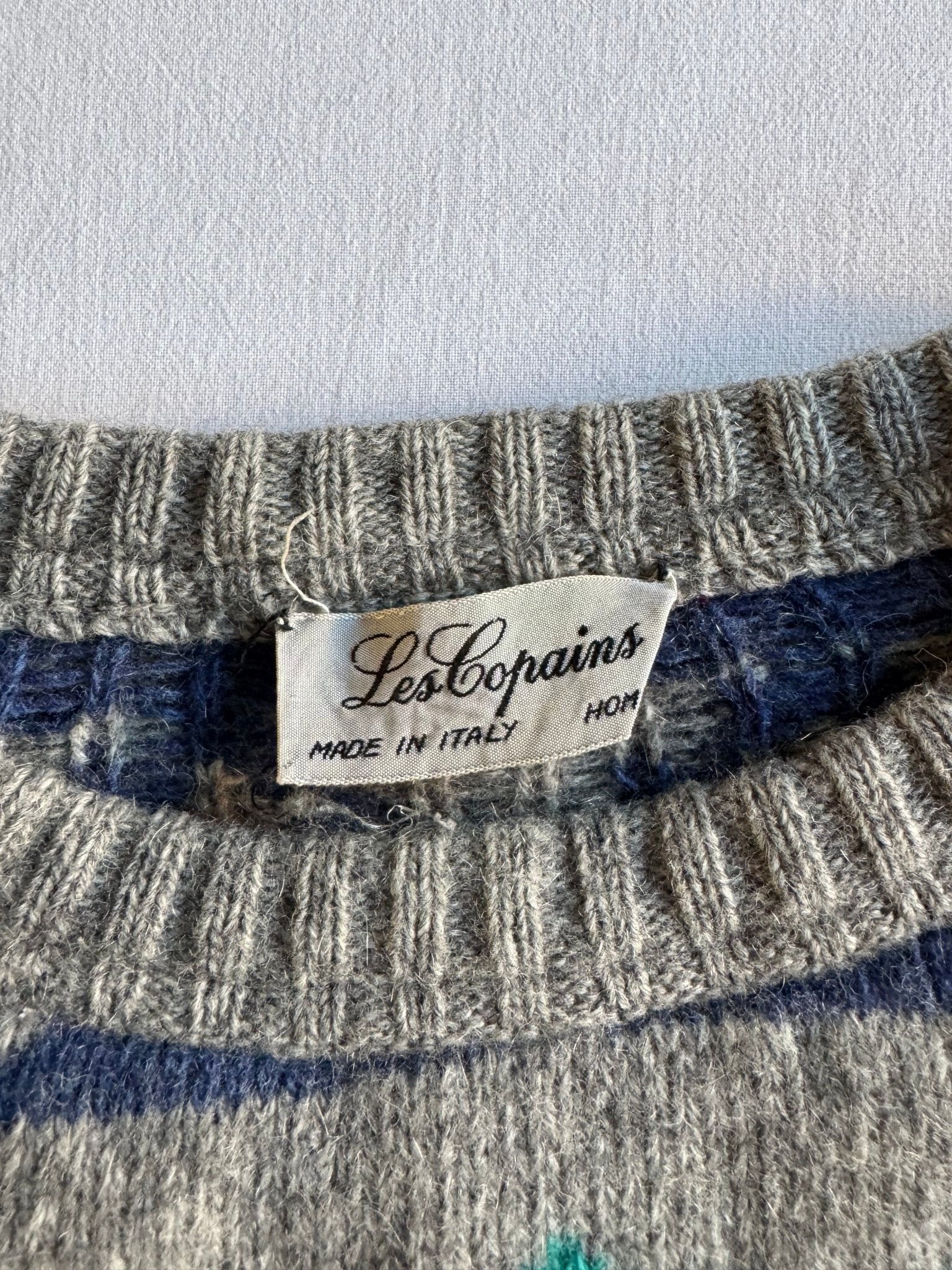 🐴 Pulover Vintage Les Copains Gri cu Motive Etnice / Lână & Alpaca (Mărime 48 - M) - anbracaminte