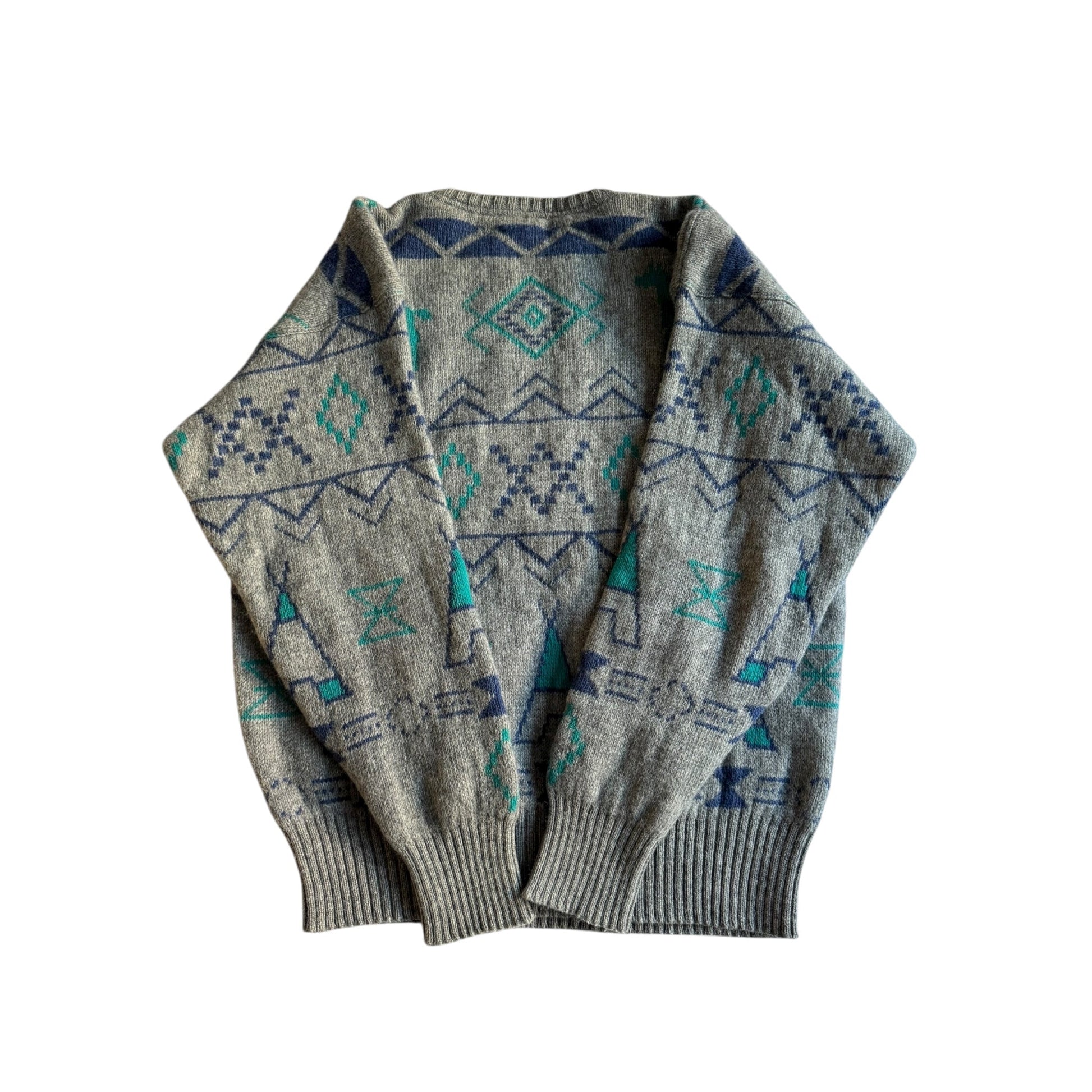 🐴 Pulover Vintage Les Copains Gri cu Motive Etnice / Lână & Alpaca (Mărime 48 - M) - anbracaminte