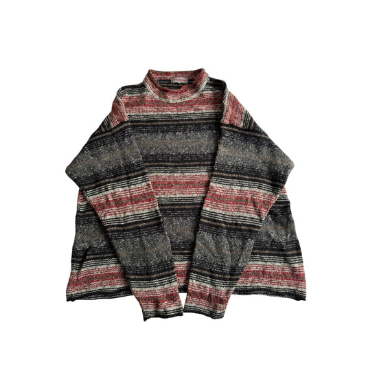 🧶 Pulover Vintage Moc Neck Texturat - Blend Lână – M Bărbați - anbracaminte