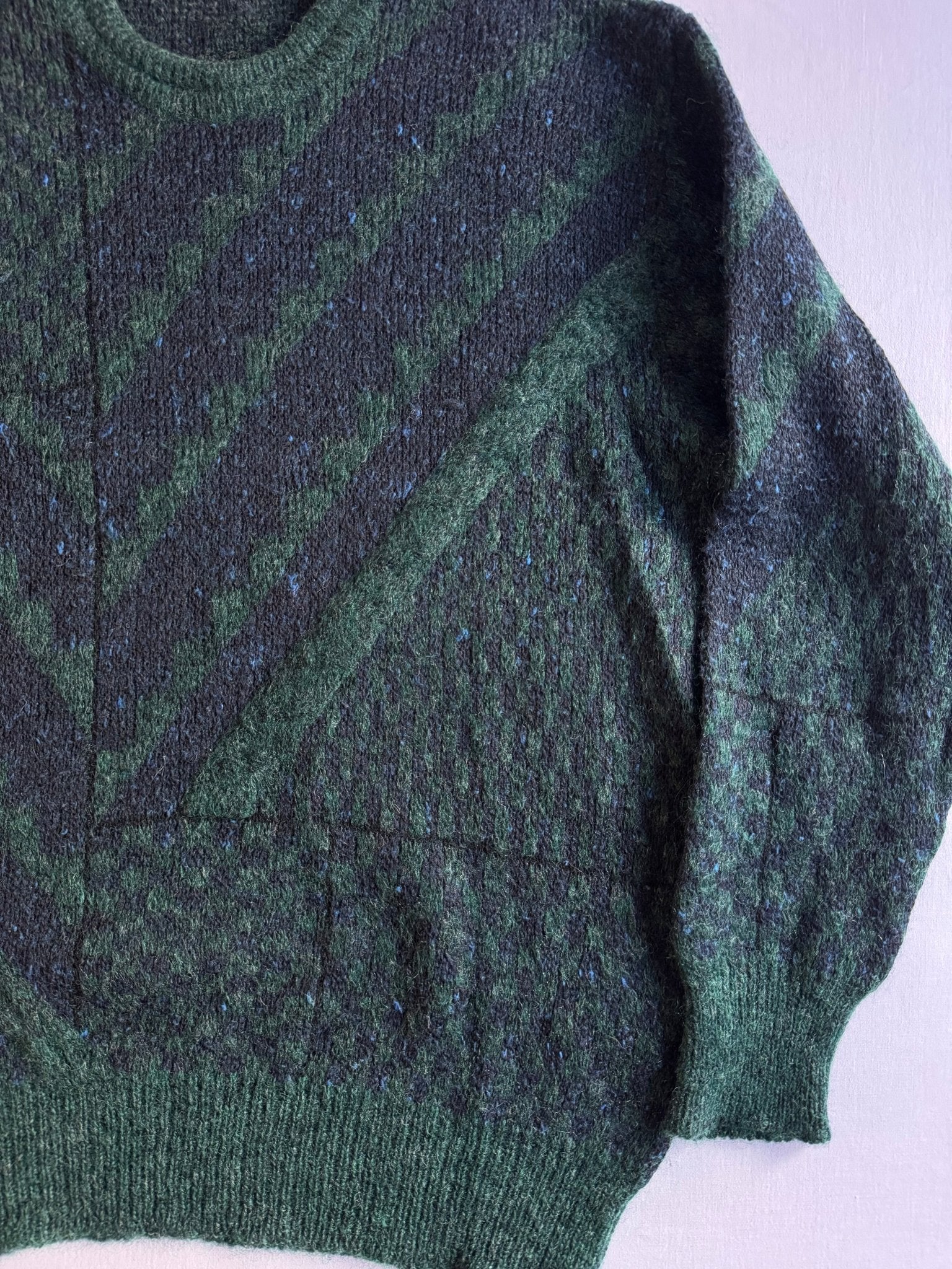 🧶 Pulover Vintage Navy & Verde / Texturat (Mărime 48 - M) - anbracaminte