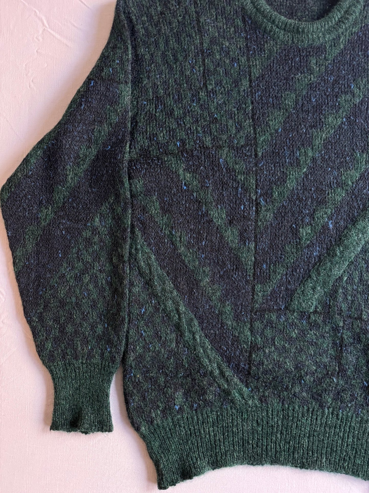 🧶 Pulover Vintage Navy & Verde / Texturat (Mărime 48 - M) - anbracaminte