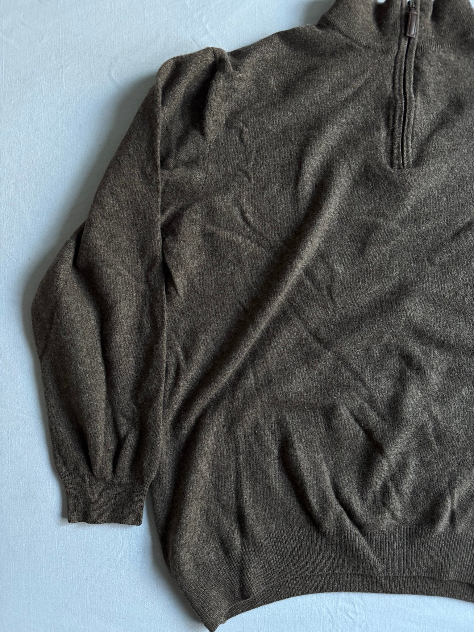 🧶 Pulover Vintage Oatmeal Brown / Quarter Zip (Mărime L) - anbracaminte