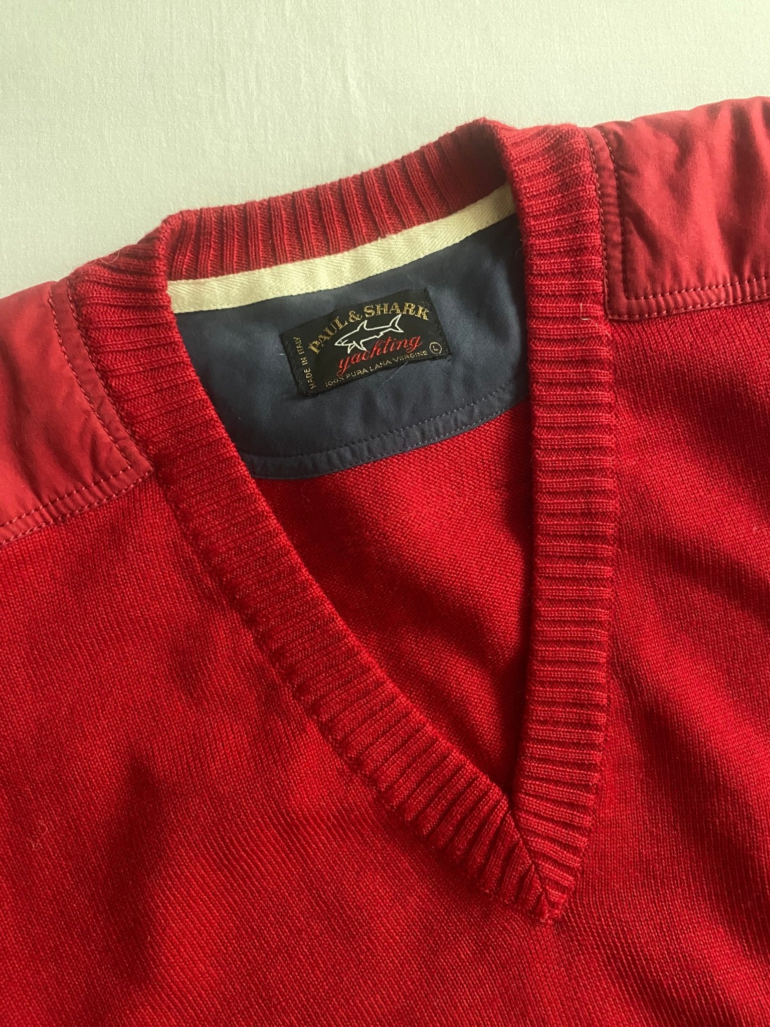 🦈 Pulover Vintage Paul & Shark – V - Neck Roșu – 100% Lână Virgină – Made in Italy – Men’s L - anbracaminte