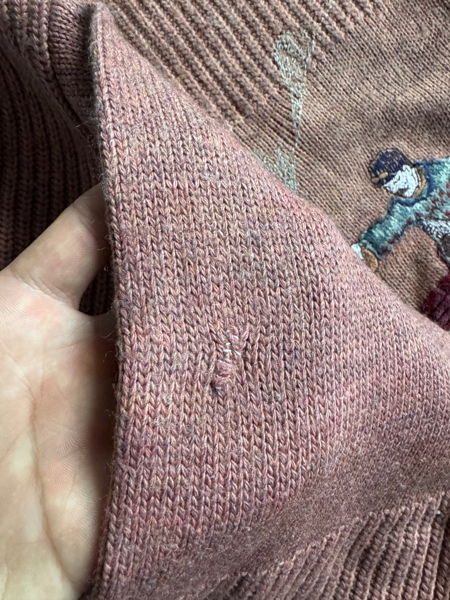 🧶 Pulover Vintage Peach cu Broderie „Hikers” / Tricot Italian (Mărime 50 - L) - anbracaminte