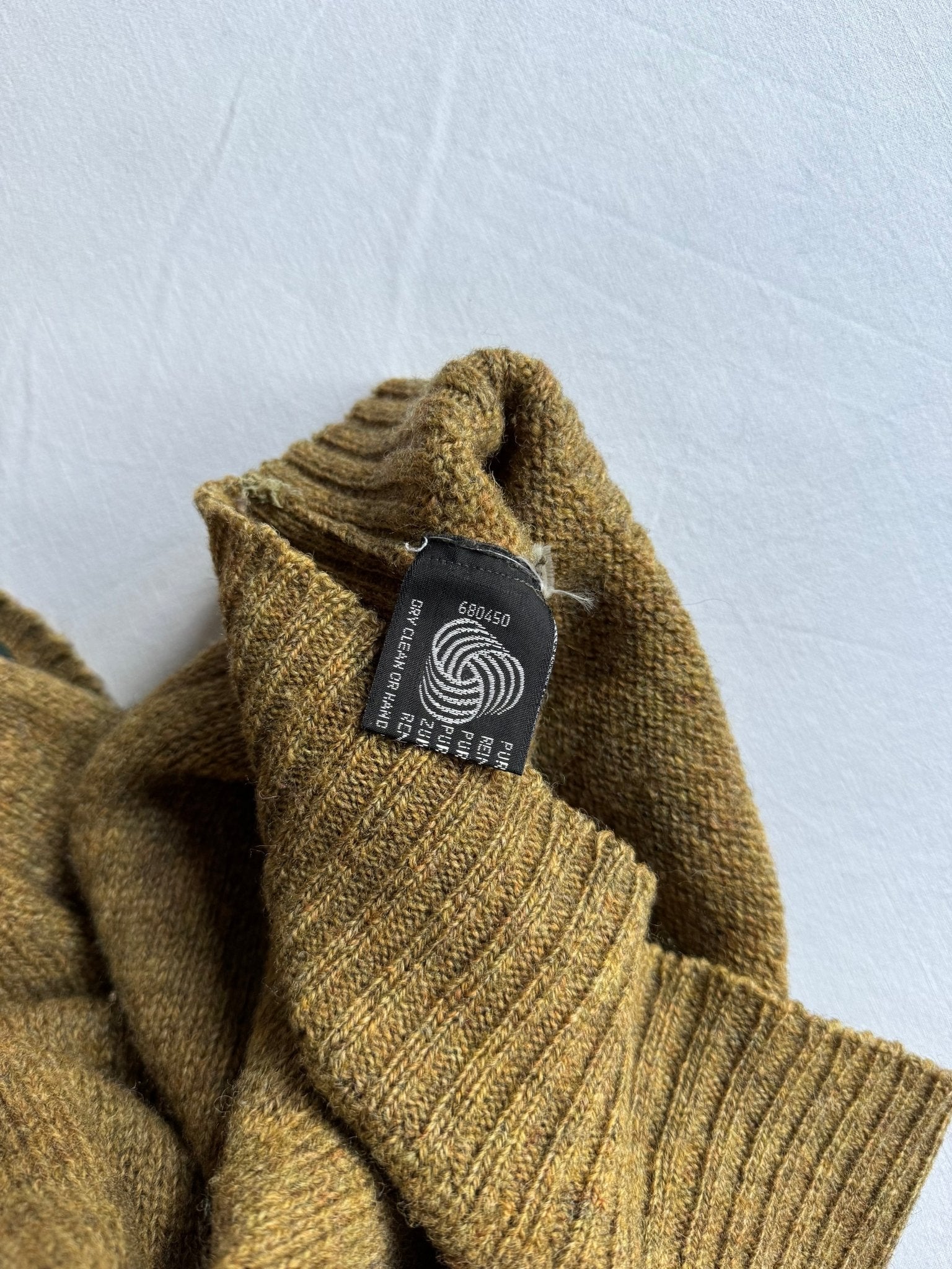 🧶 Pulover Vintage Pringle Muștar Închis / Tricot Clasic din Lână (Mărime L) - anbracaminte
