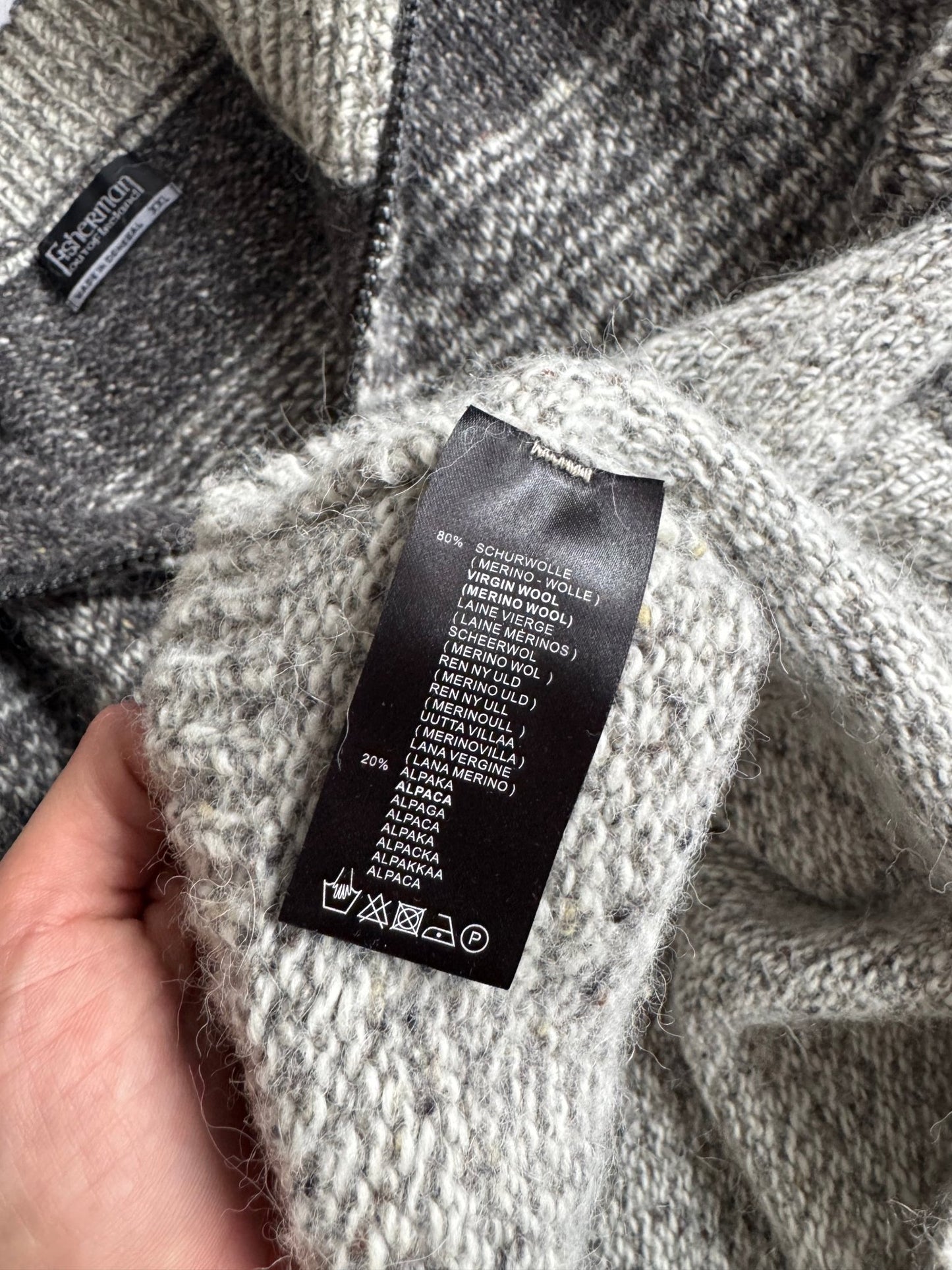 🧶 Pulover Vintage Quarter Zip din Lână Merino & Alpaca cu Model Etnic – XL - anbracaminte
