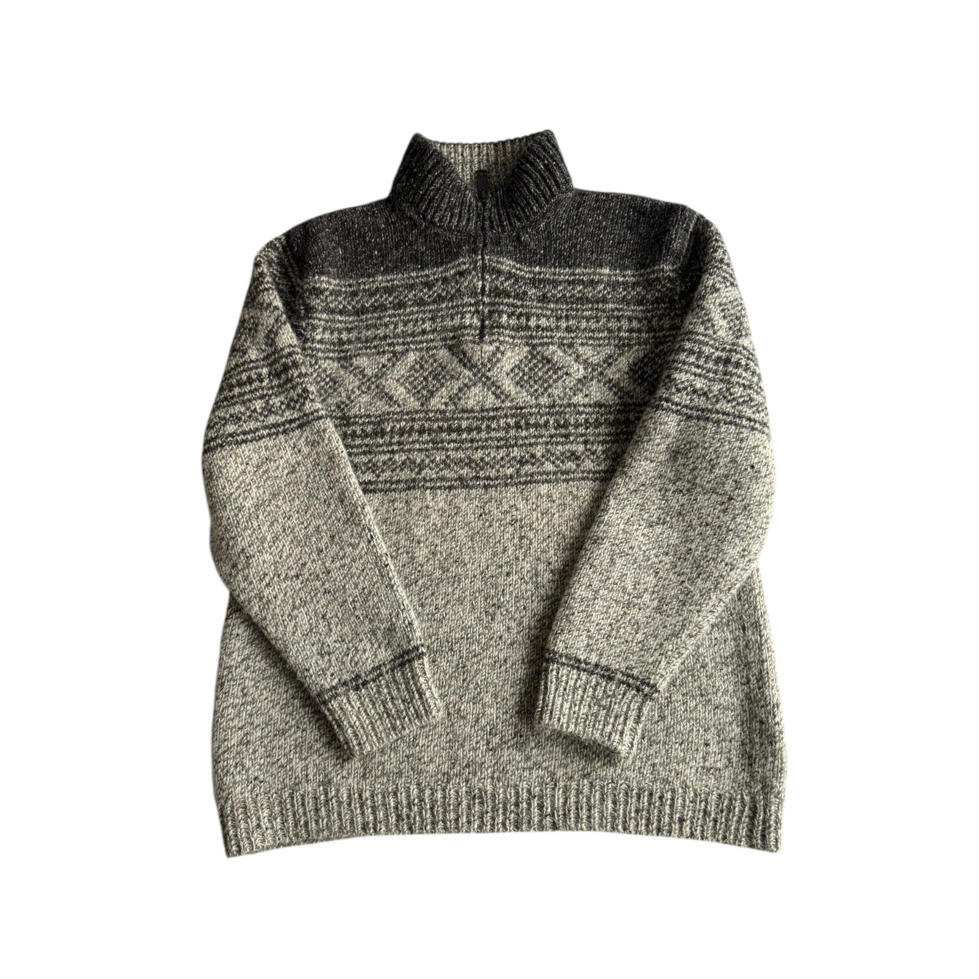 🧶 Pulover Vintage Quarter Zip din Lână Merino & Alpaca cu Model Etnic – XL - anbracaminte