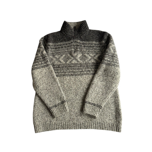🧶 Pulover Vintage Quarter Zip din Lână Merino & Alpaca cu Model Etnic – XL - anbracaminte