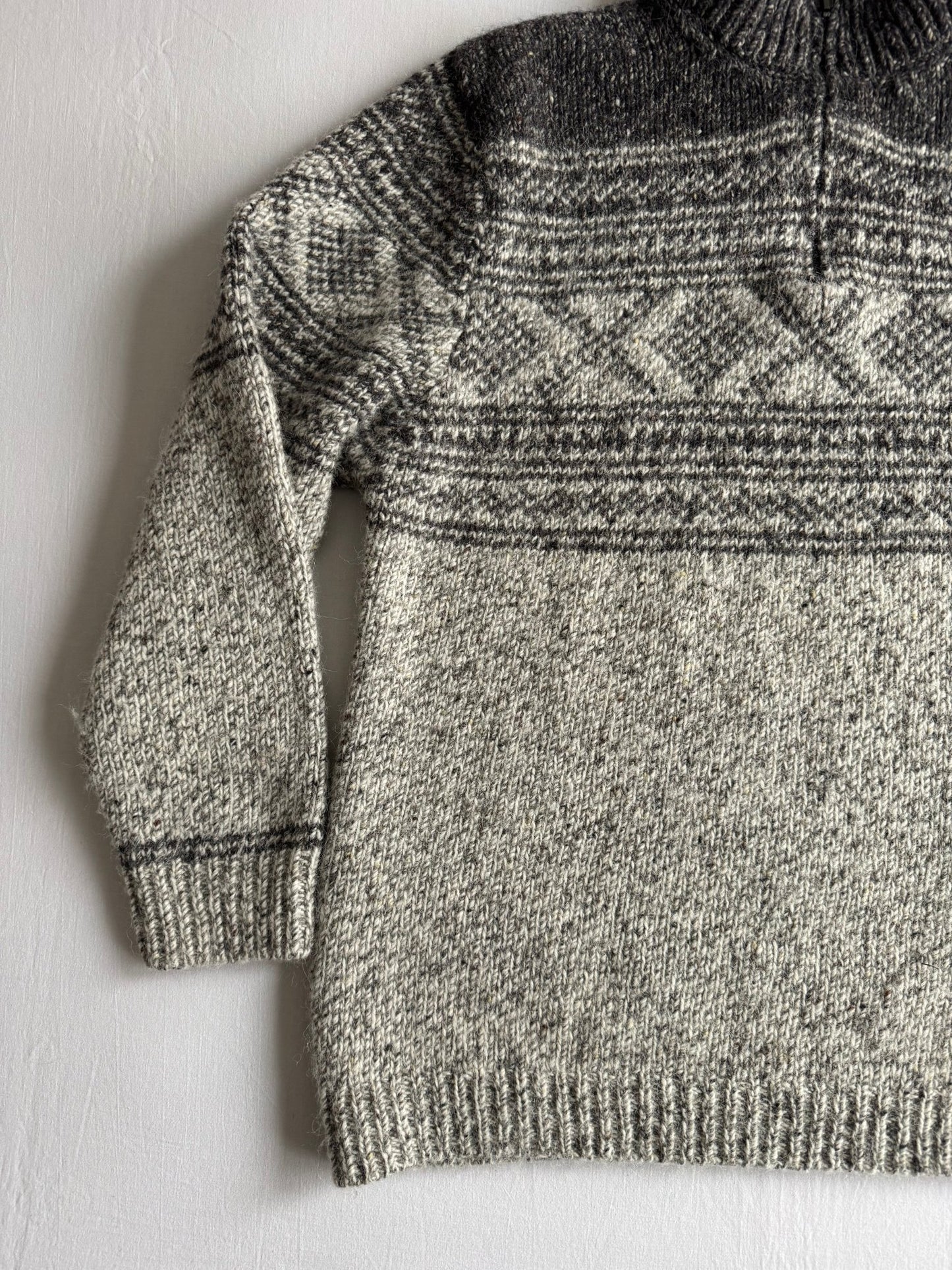 🧶 Pulover Vintage Quarter Zip din Lână Merino & Alpaca cu Model Etnic – XL - anbracaminte