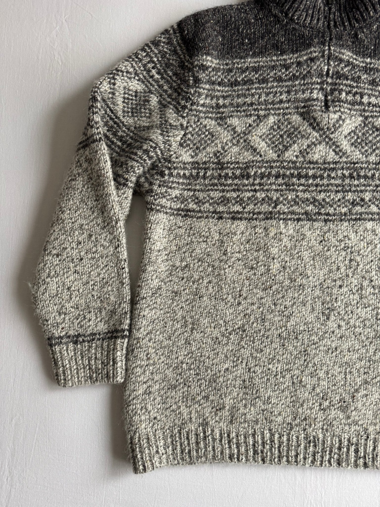 🧶 Pulover Vintage Quarter Zip din Lână Merino & Alpaca cu Model Etnic – XL - anbracaminte