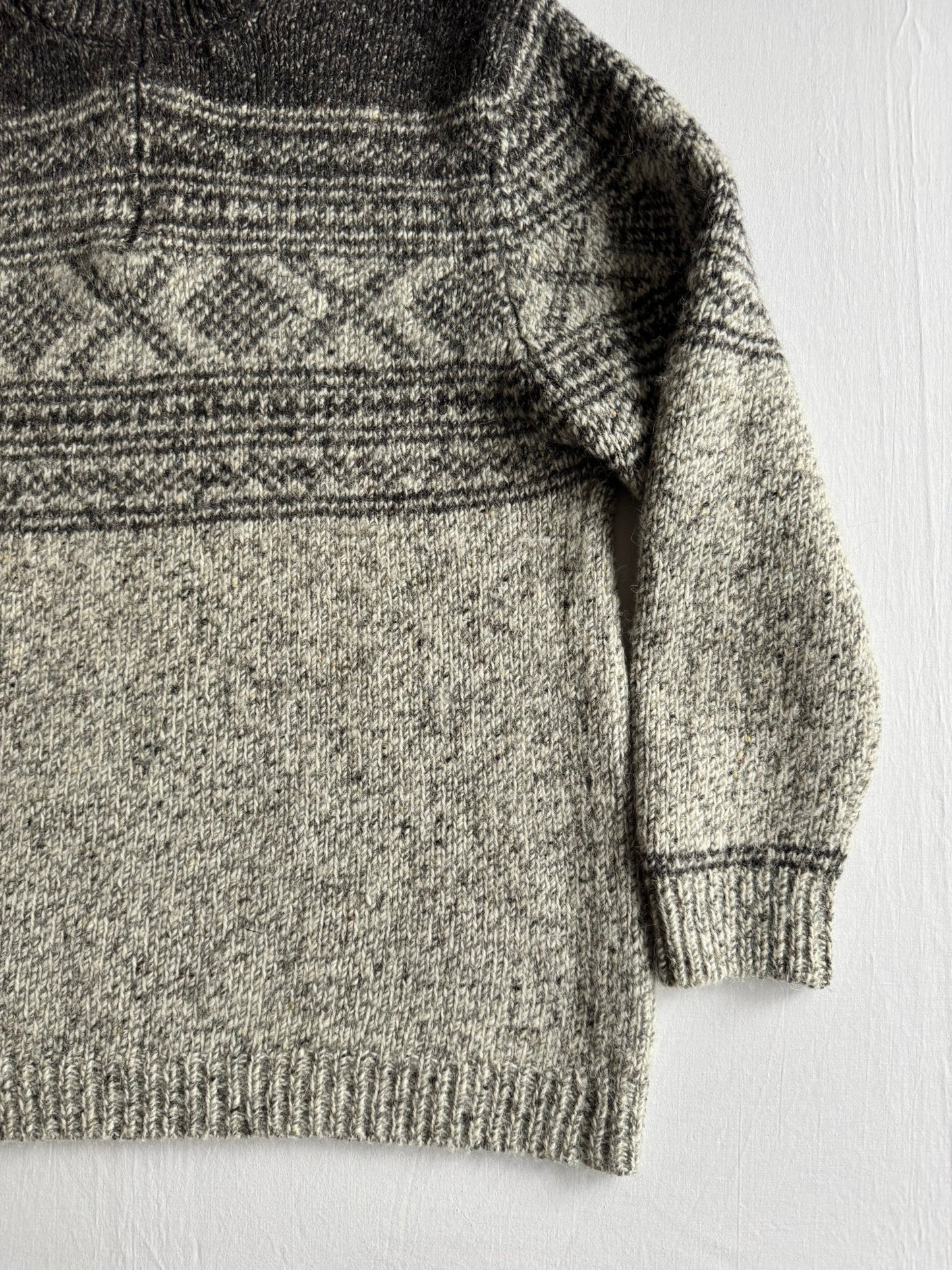 🧶 Pulover Vintage Quarter Zip din Lână Merino & Alpaca cu Model Etnic – XL - anbracaminte