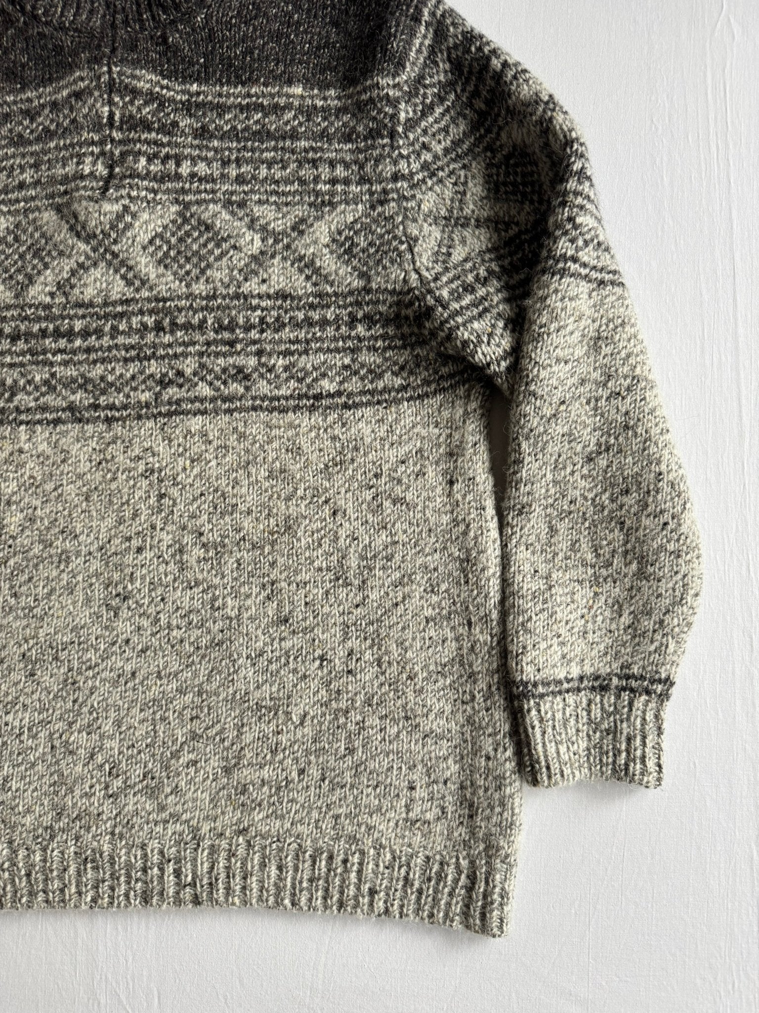 🧶 Pulover Vintage Quarter Zip din Lână Merino & Alpaca cu Model Etnic – XL - anbracaminte