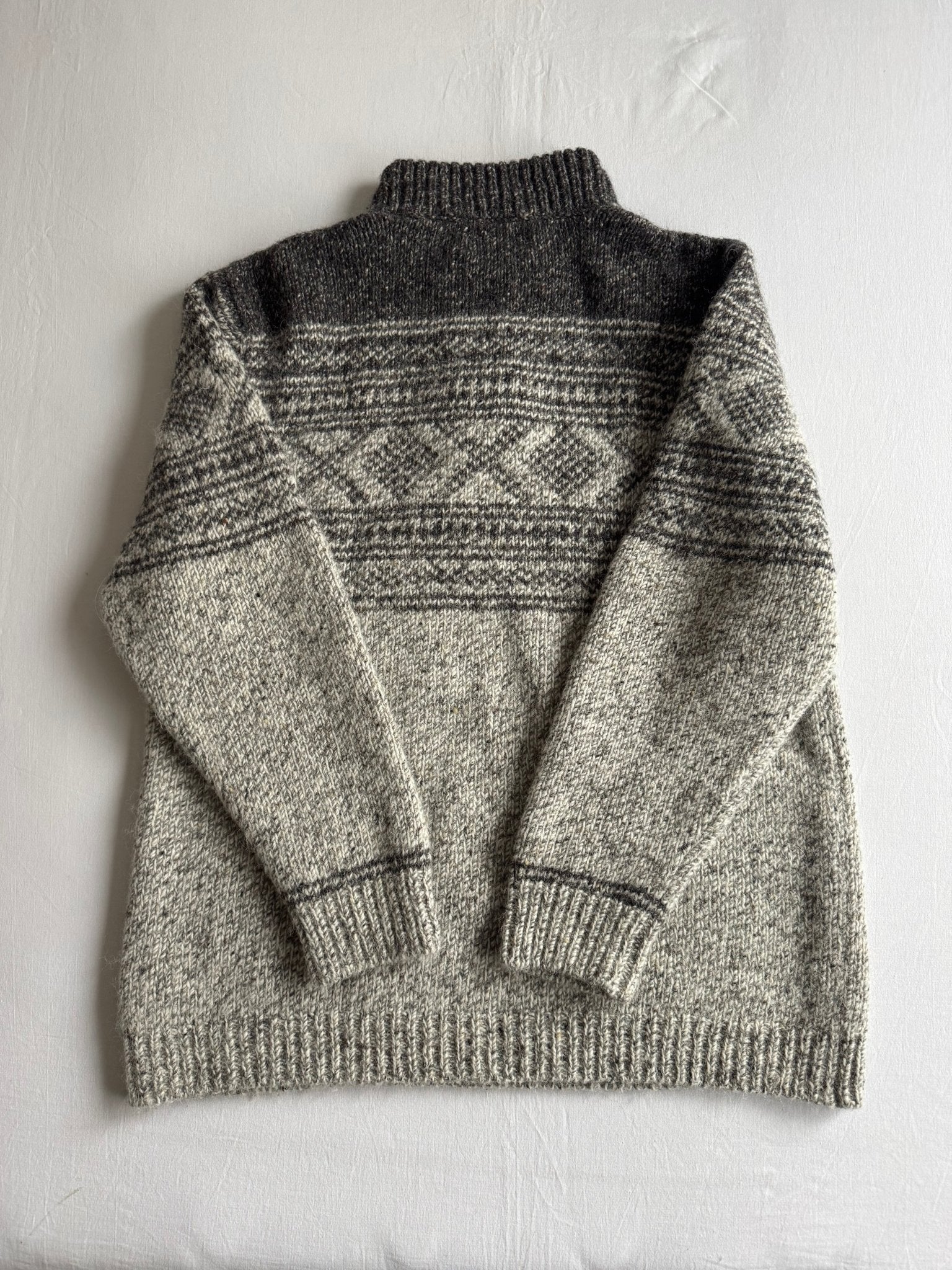 🧶 Pulover Vintage Quarter Zip din Lână Merino & Alpaca cu Model Etnic – XL - anbracaminte