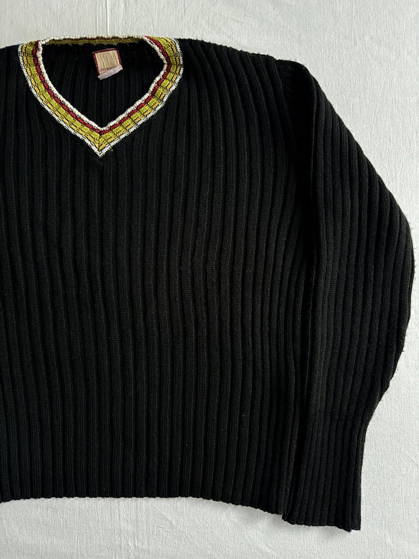 🧶 Pulover Vintage Ribbed cu Decolteu în V - Blend Lână – M Femei - anbracaminte