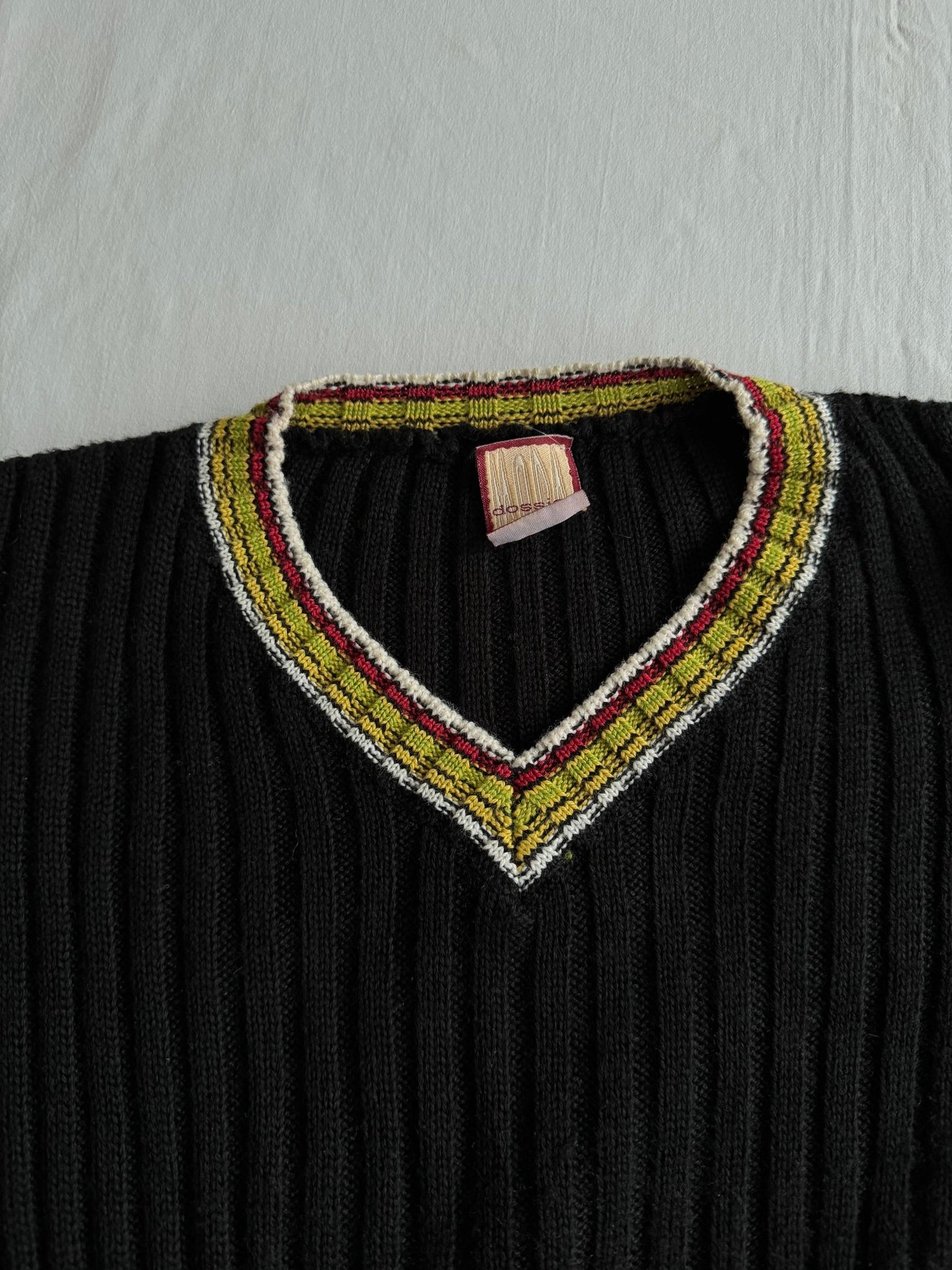 🧶 Pulover Vintage Ribbed cu Decolteu în V - Blend Lână – M Femei - anbracaminte