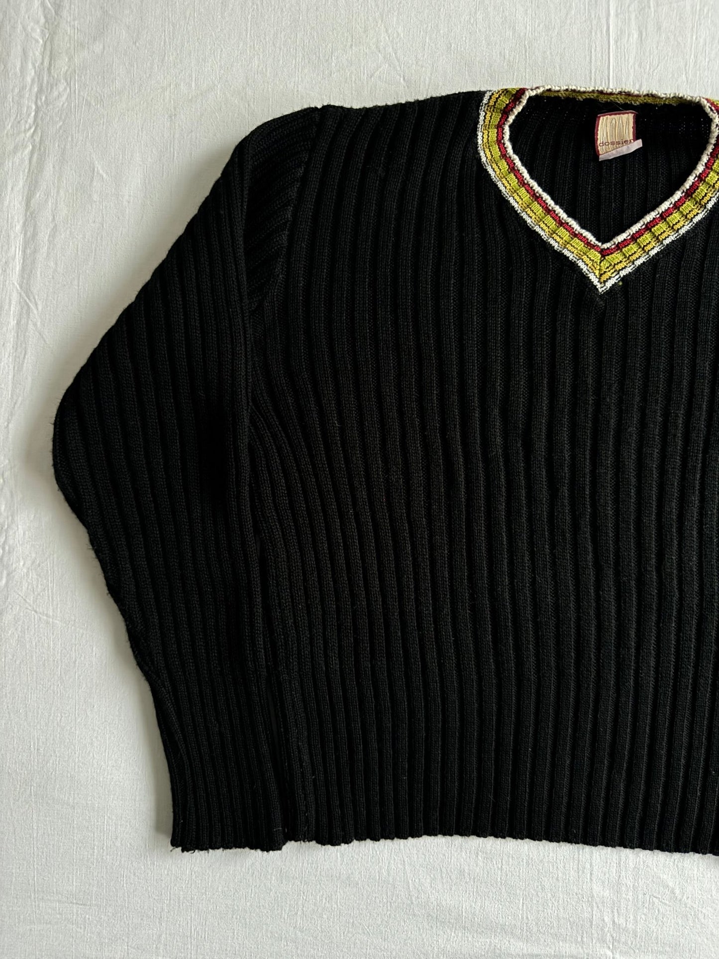 🧶 Pulover Vintage Ribbed cu Decolteu în V - Blend Lână – M Femei - anbracaminte
