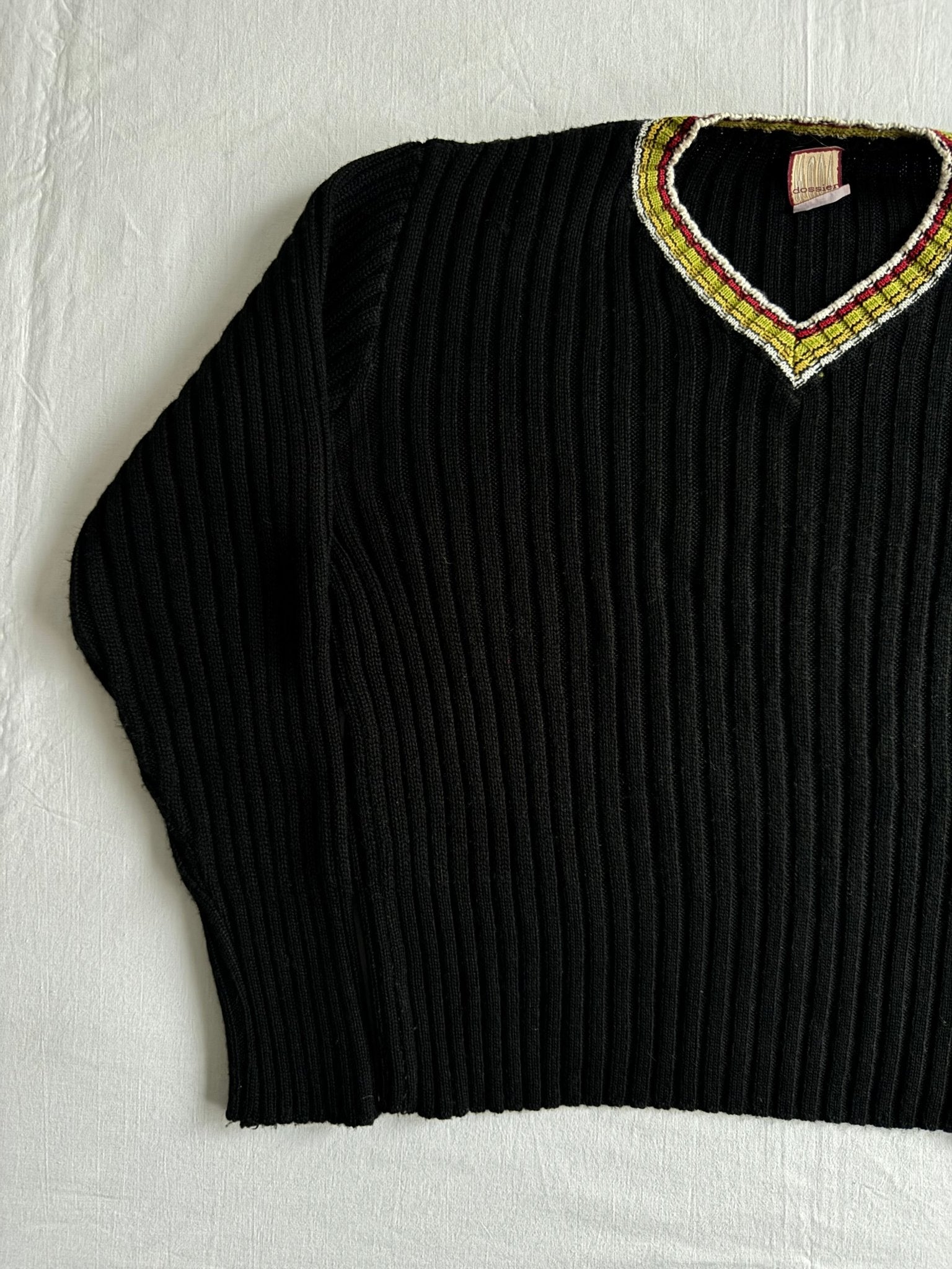 🧶 Pulover Vintage Ribbed cu Decolteu în V - Blend Lână – M Femei - anbracaminte