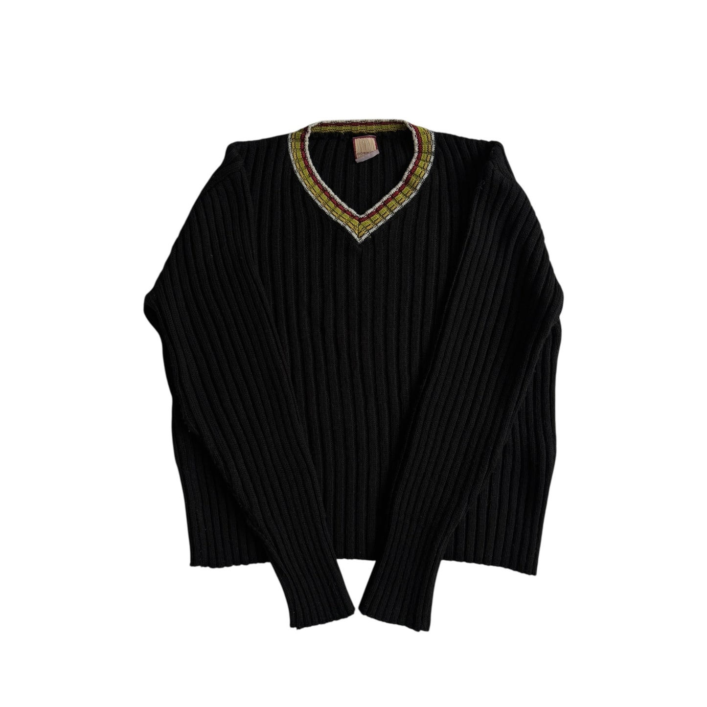 🧶 Pulover Vintage Ribbed cu Decolteu în V - Blend Lână – M Femei - anbracaminte