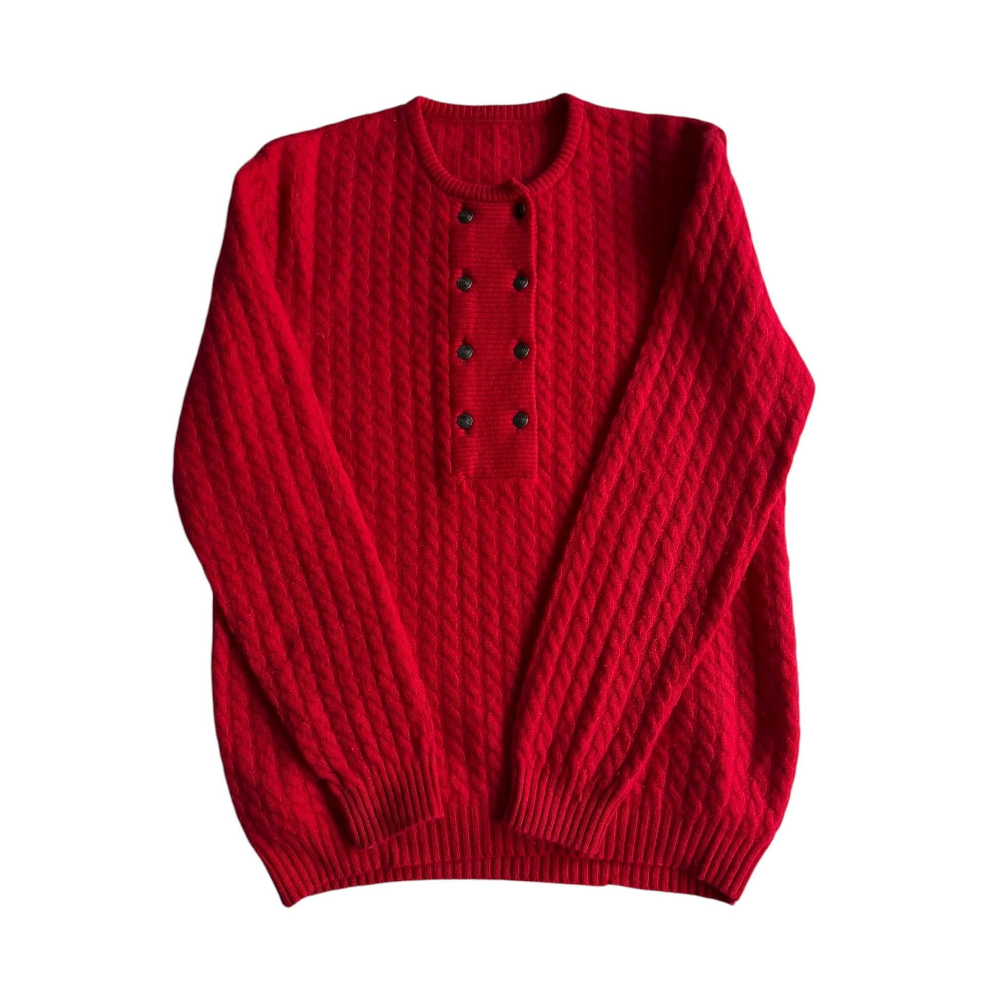 🧶 Pulover Vintage Roșu Cable Knit / Mărime 46 (S) - anbracaminte