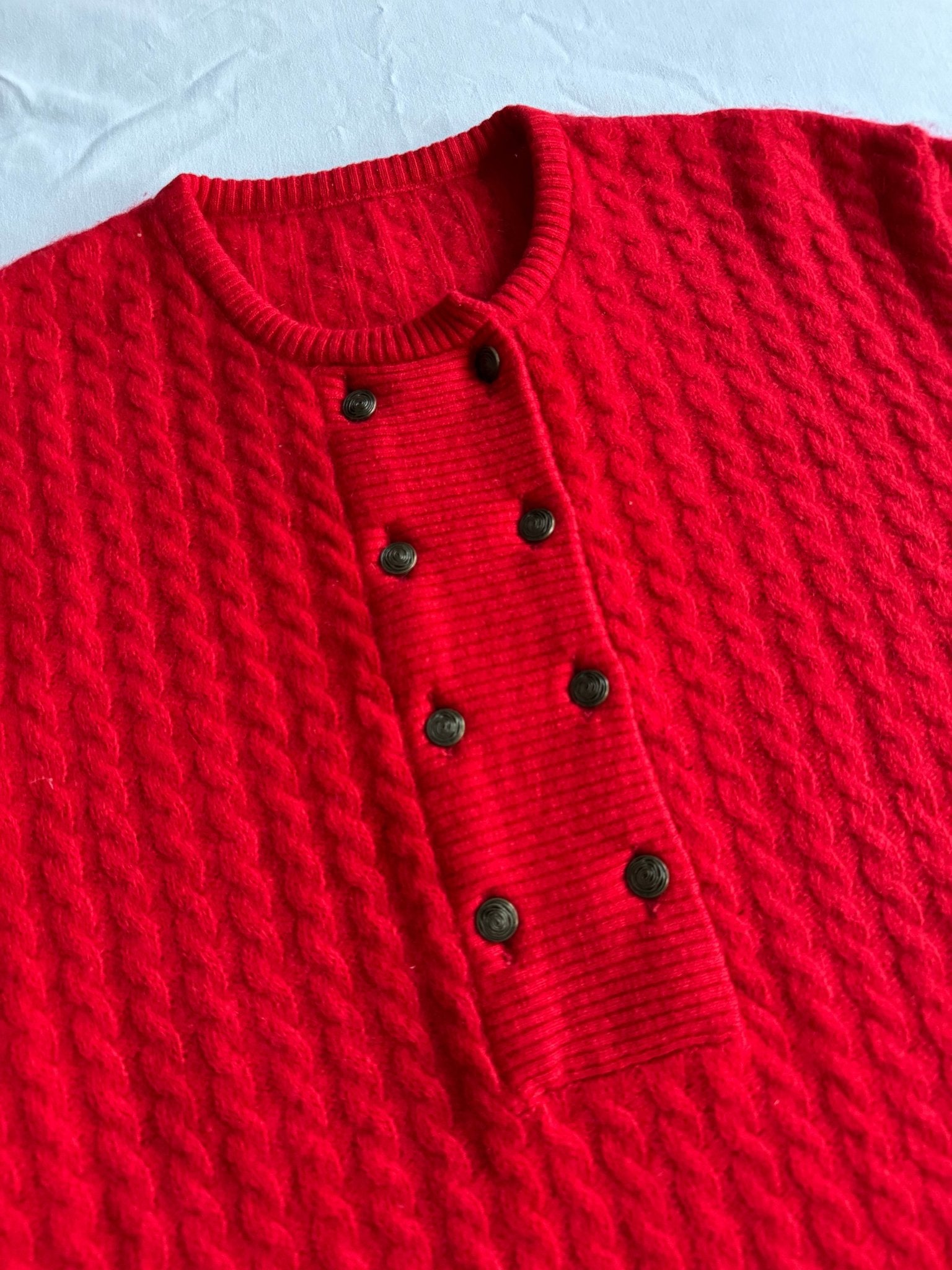 🧶 Pulover Vintage Roșu Cable Knit / Mărime 46 (S) - anbracaminte