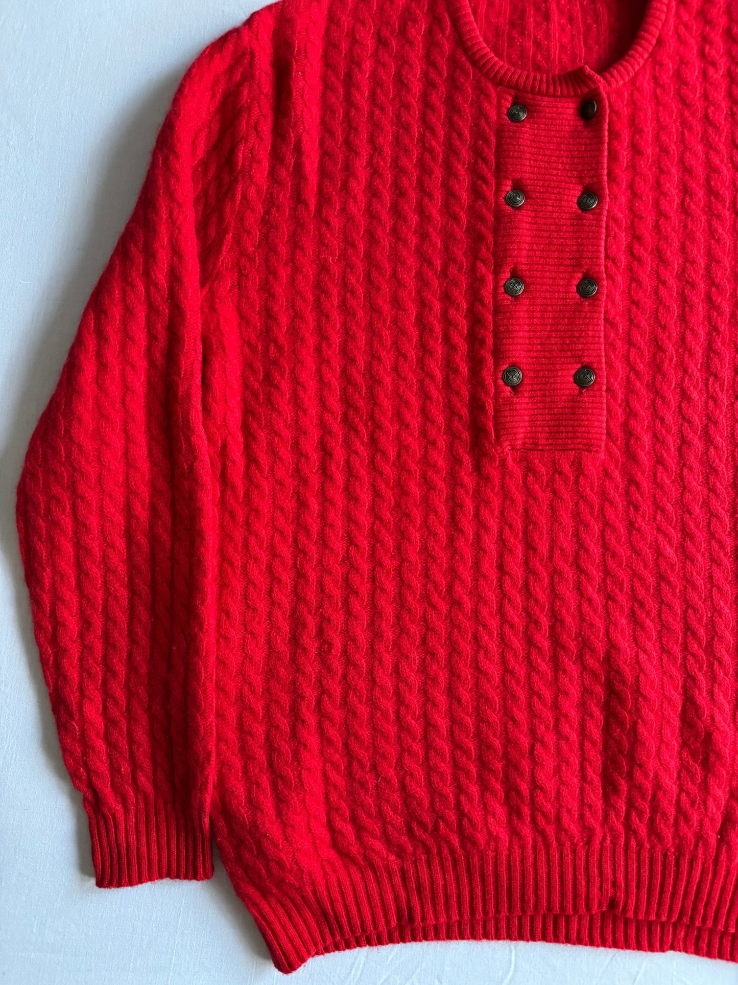 🧶 Pulover Vintage Roșu Cable Knit / Mărime 46 (S) - anbracaminte