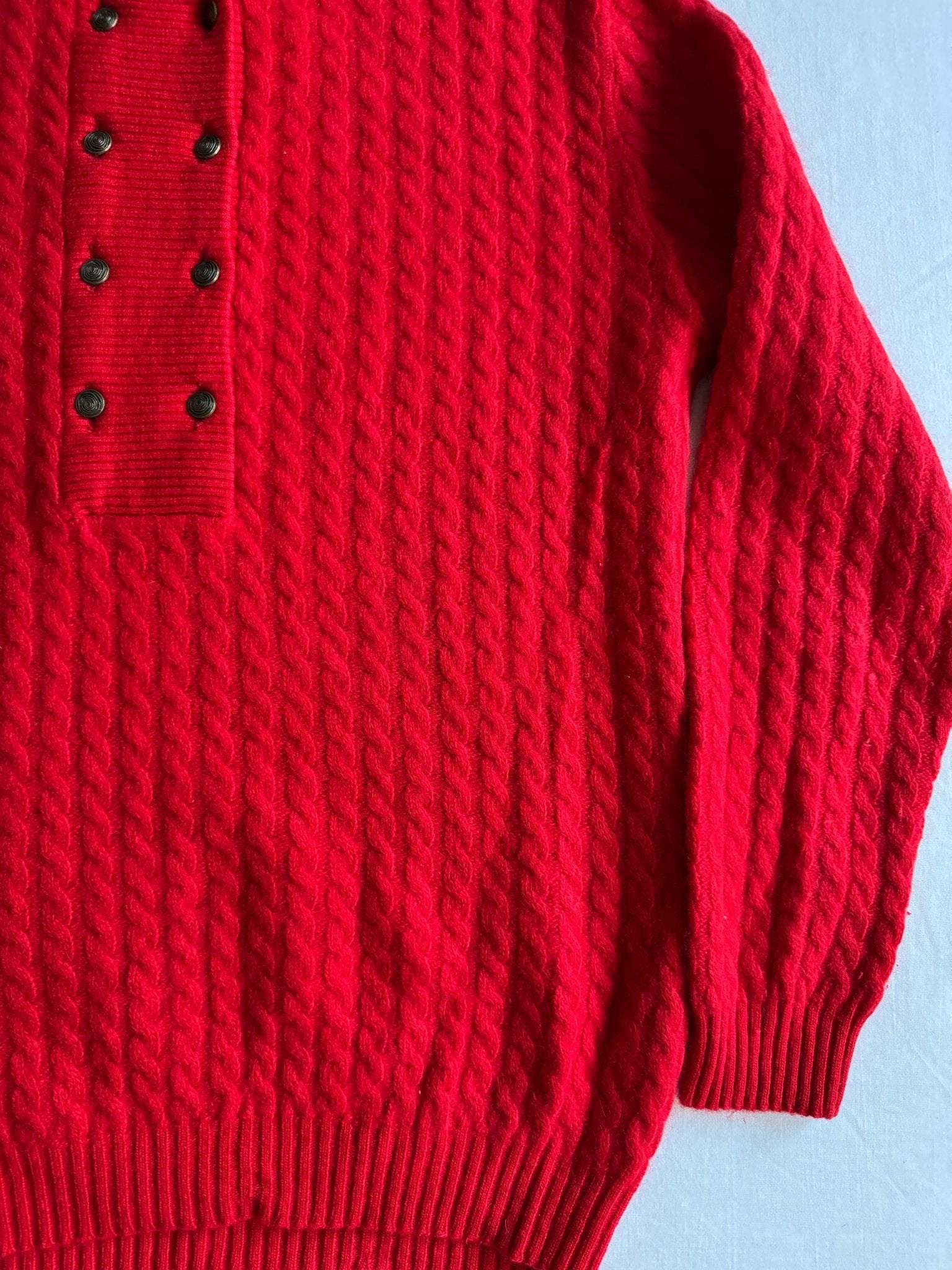 🧶 Pulover Vintage Roșu Cable Knit / Mărime 46 (S) - anbracaminte