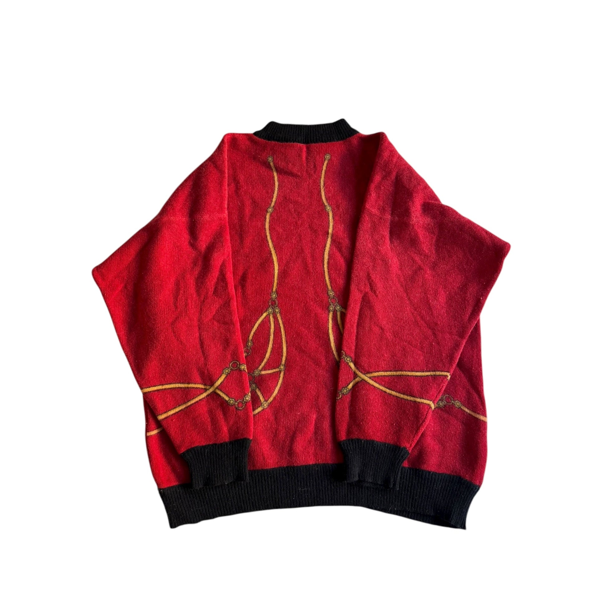 🧶 Pulover Vintage Roșu cu Imprimeu / Tricot Graphic (Mărime 38 - M Femei) - anbracaminte
