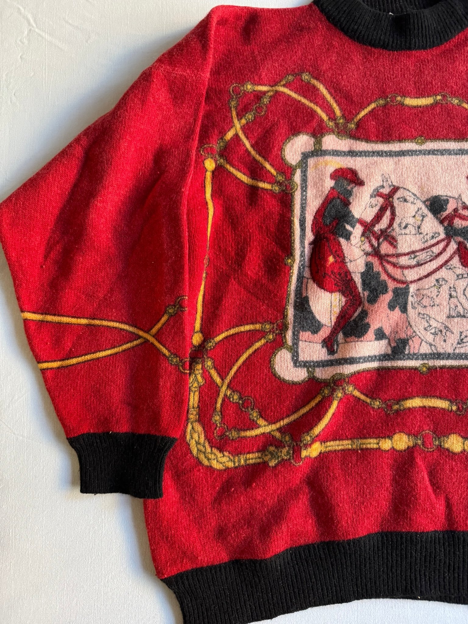 🧶 Pulover Vintage Roșu cu Imprimeu / Tricot Graphic (Mărime 38 - M Femei) - anbracaminte