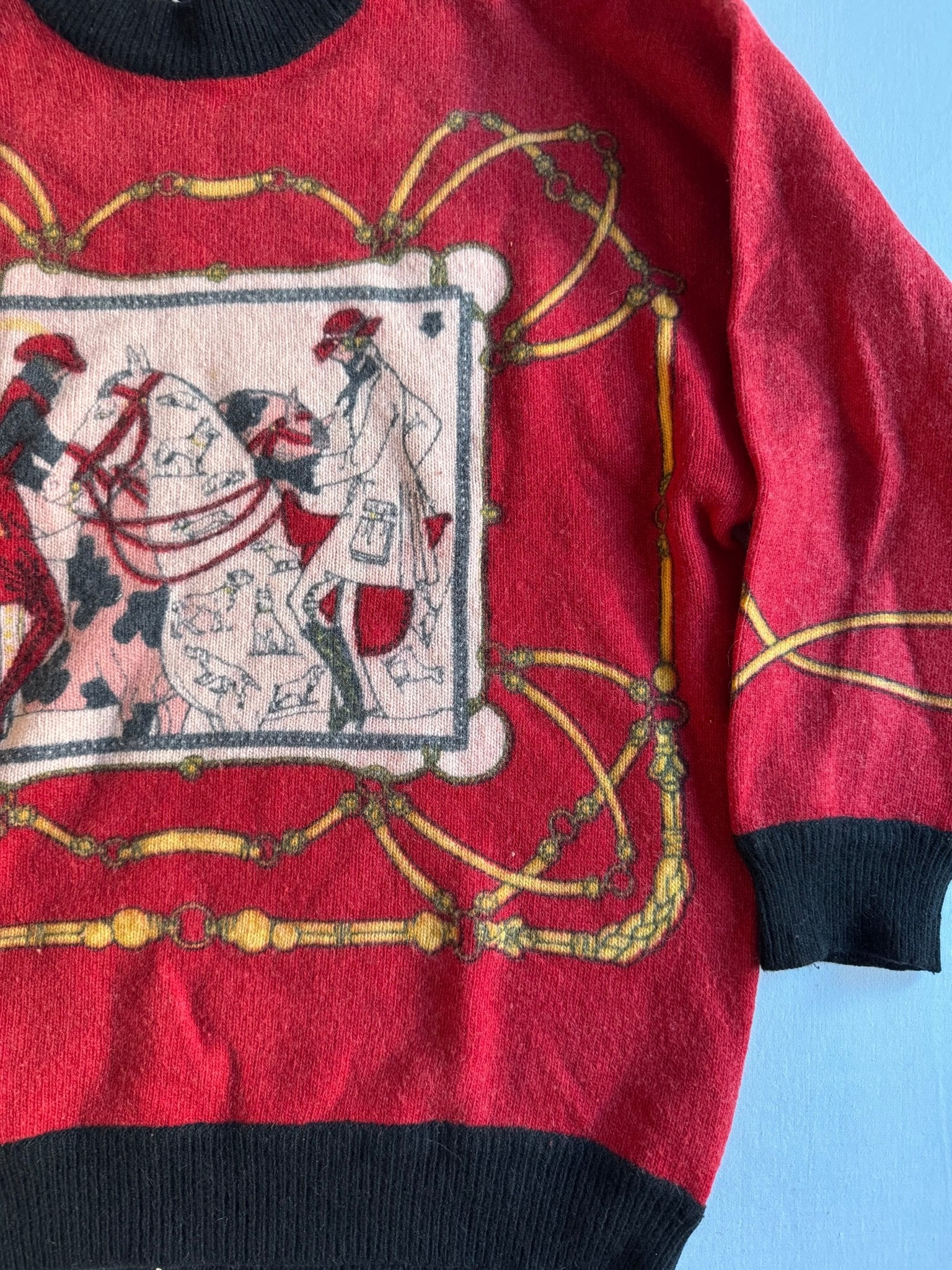 🧶 Pulover Vintage Roșu cu Imprimeu / Tricot Graphic (Mărime 38 - M Femei) - anbracaminte