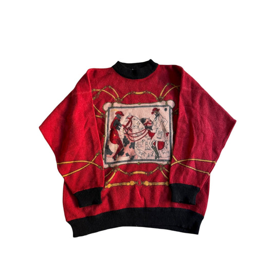 🧶 Pulover Vintage Roșu cu Imprimeu / Tricot Graphic (Mărime 38 - M Femei) - anbracaminte