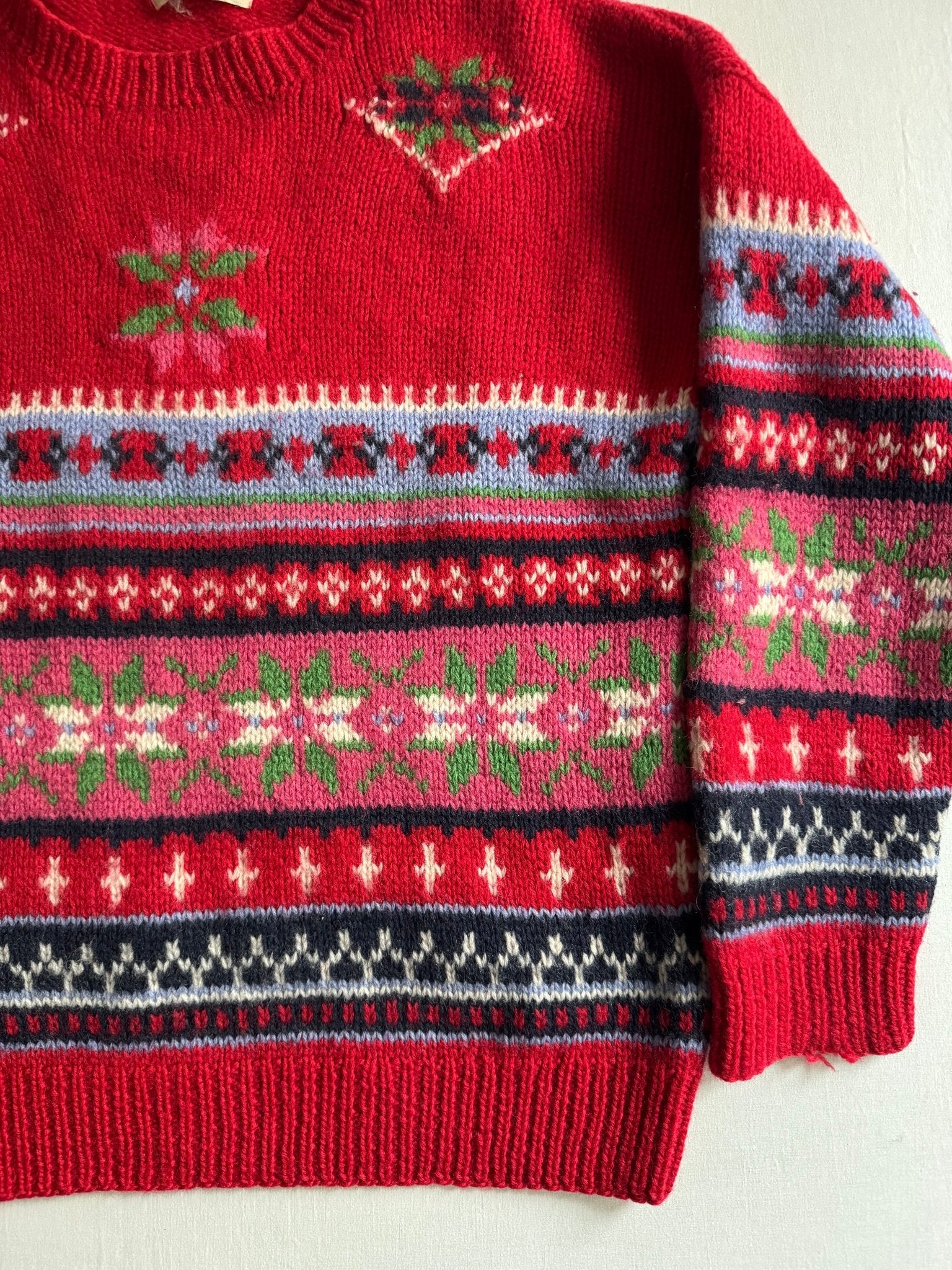 ❤️ Pulover Vintage Roșu cu Model Festiv – 100% Lână – Mărime M - anbracaminte