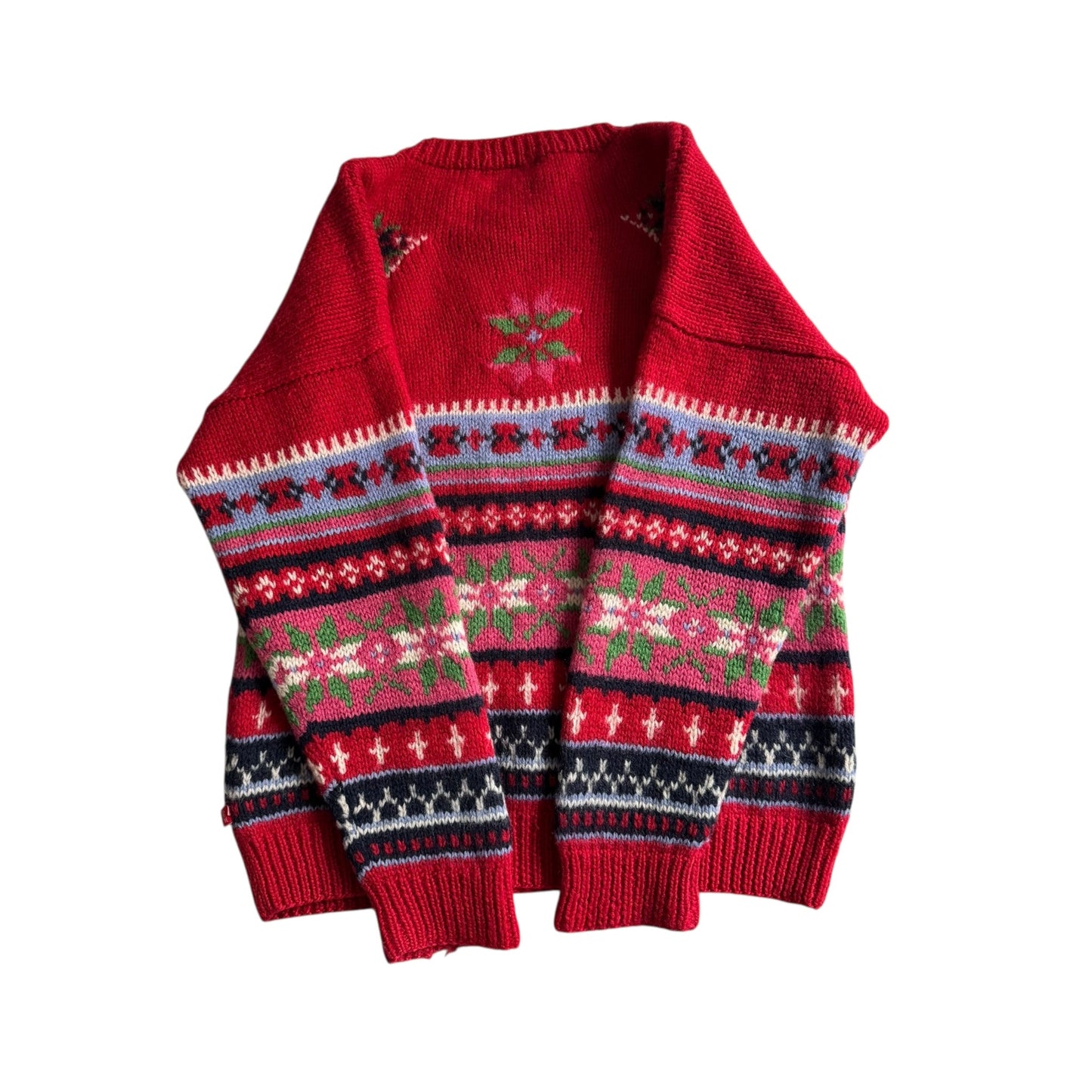 ❤️ Pulover Vintage Roșu cu Model Festiv – 100% Lână – Mărime M - anbracaminte