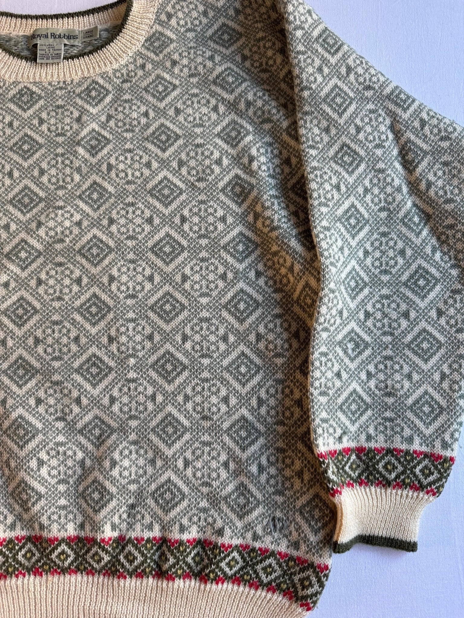 🧶 Pulover Vintage Royal Robbins cu Model / Tricot din Lână (Mărime L - Potrivit M) - anbracaminte