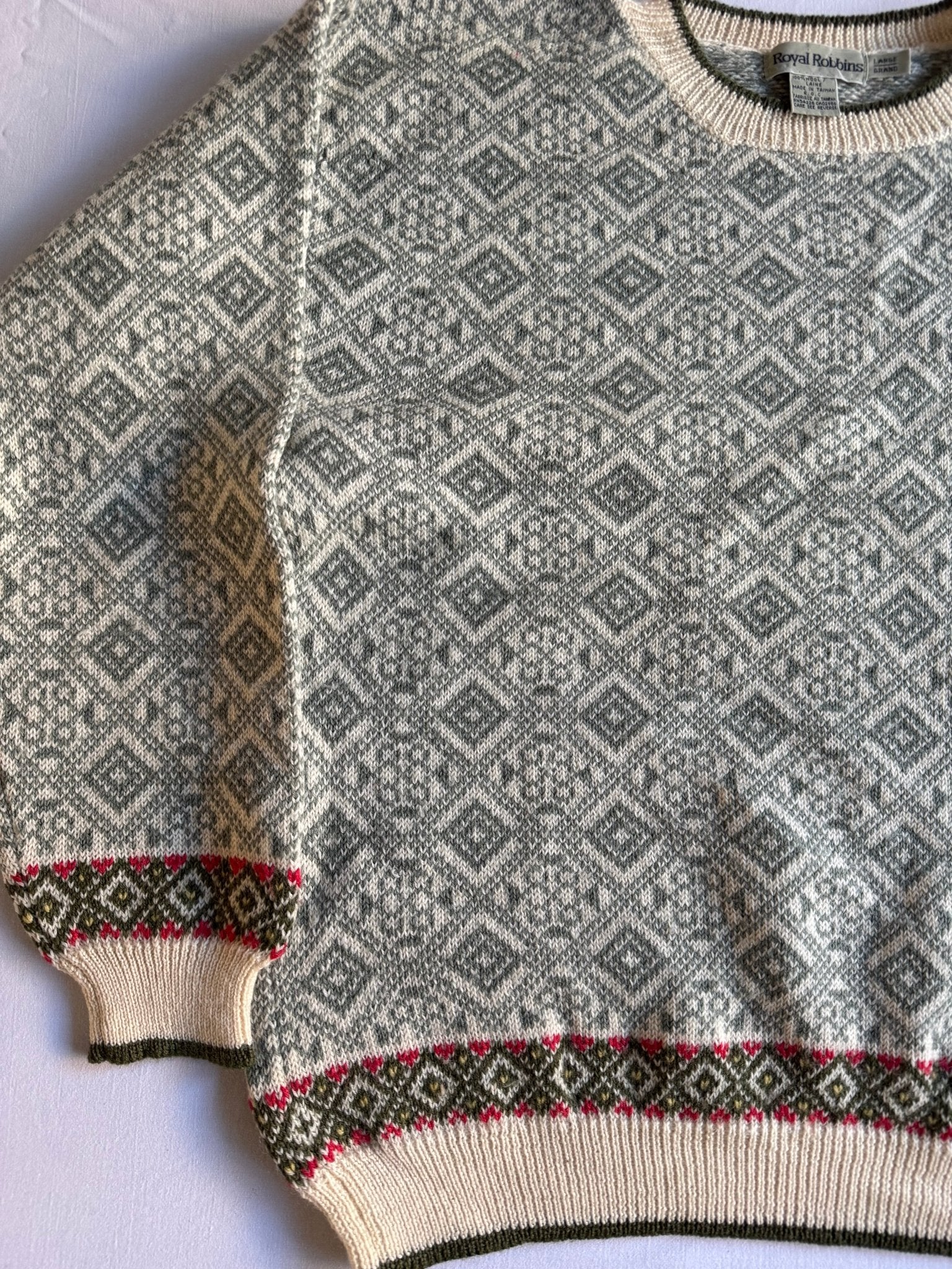 🧶 Pulover Vintage Royal Robbins cu Model / Tricot din Lână (Mărime L - Potrivit M) - anbracaminte