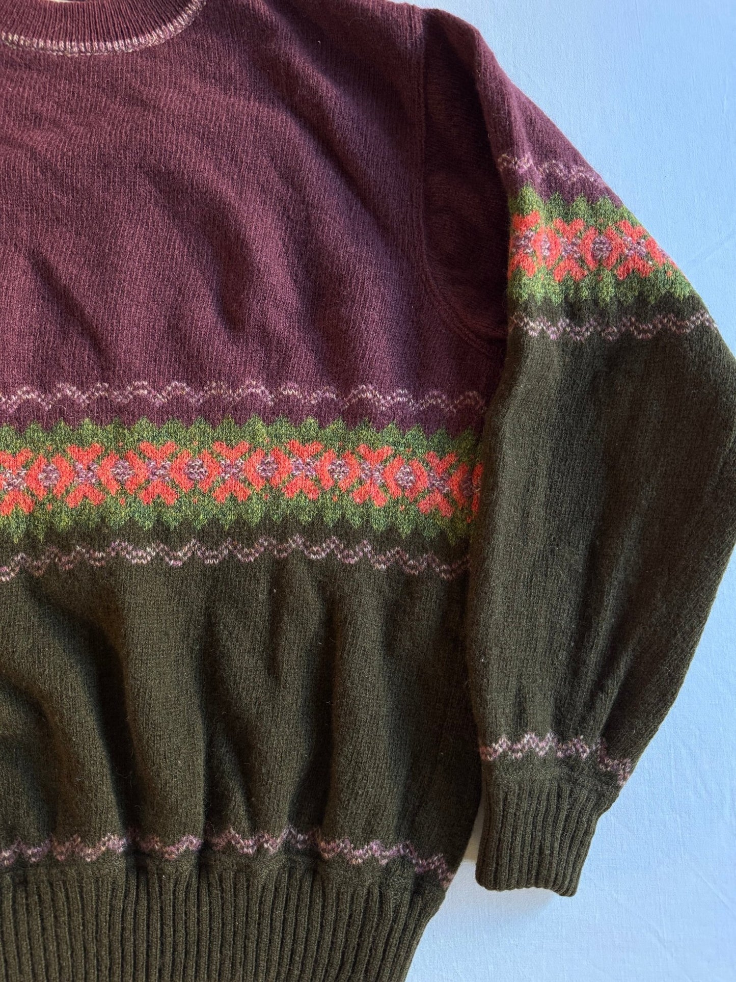 🧶 Pulover Vintage Sisley cu Model Etno / Lână Pură (Mărime M) - anbracaminte