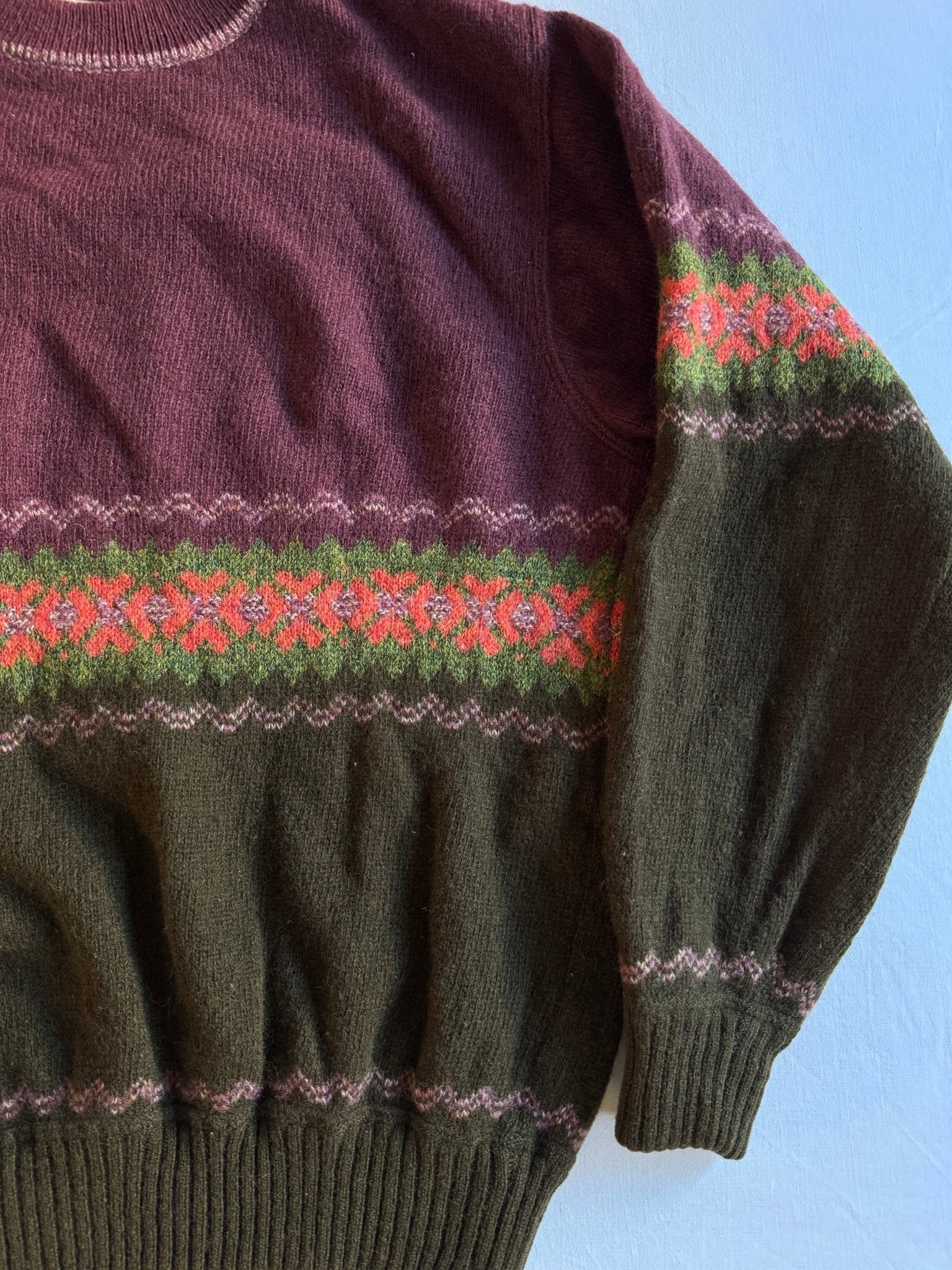 🧶 Pulover Vintage Sisley cu Model Etno / Lână Pură (Mărime M) - anbracaminte