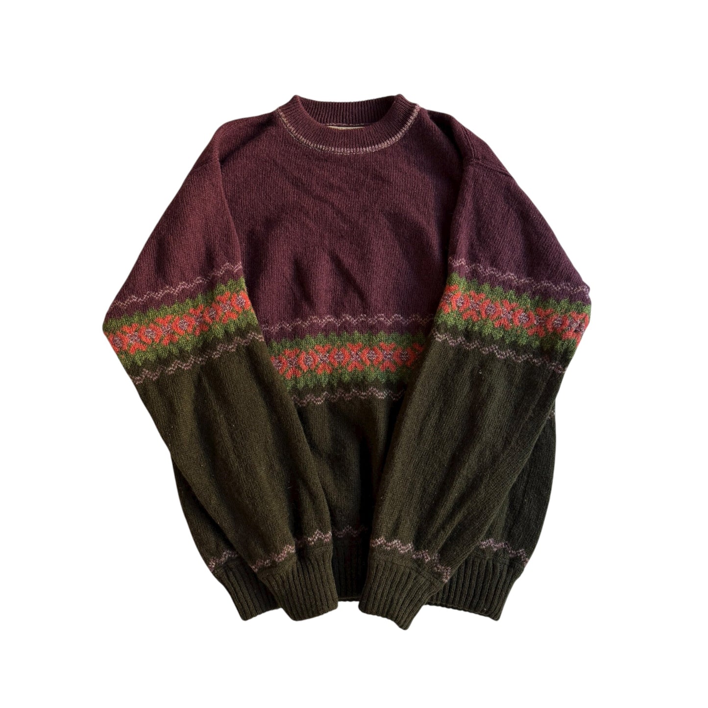 🧶 Pulover Vintage Sisley cu Model Etno / Lână Pură (Mărime M) - anbracaminte