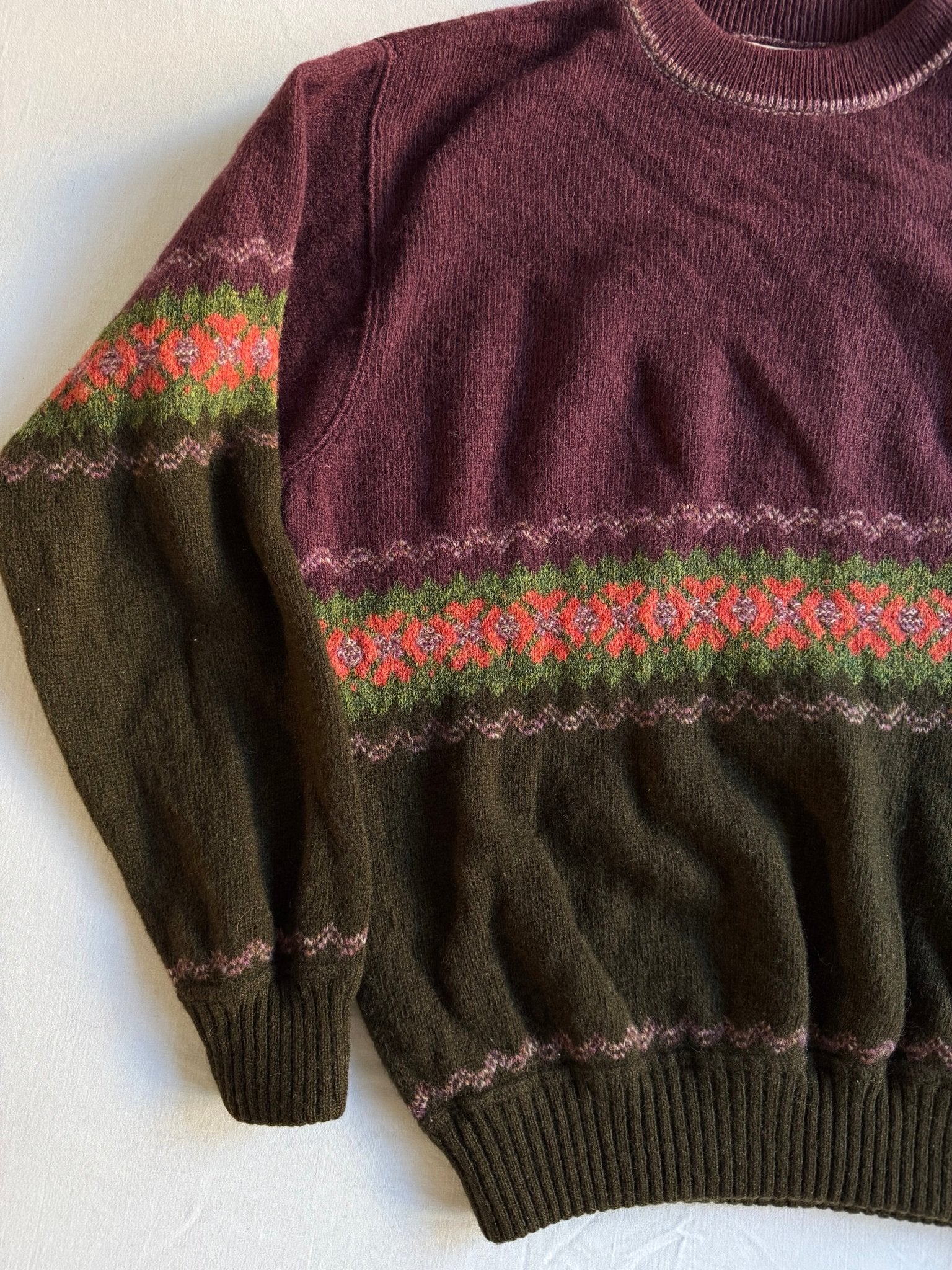 🧶 Pulover Vintage Sisley cu Model Etno / Lână Pură (Mărime M) - anbracaminte
