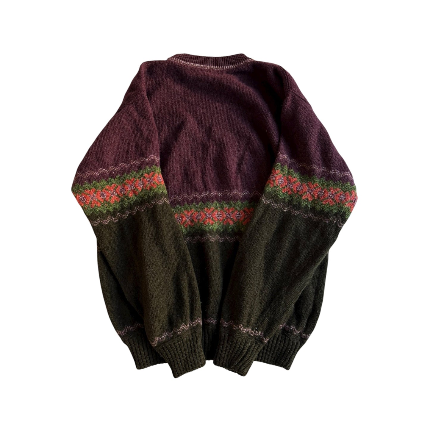 🧶 Pulover Vintage Sisley cu Model Etno / Lână Pură (Mărime M) - anbracaminte